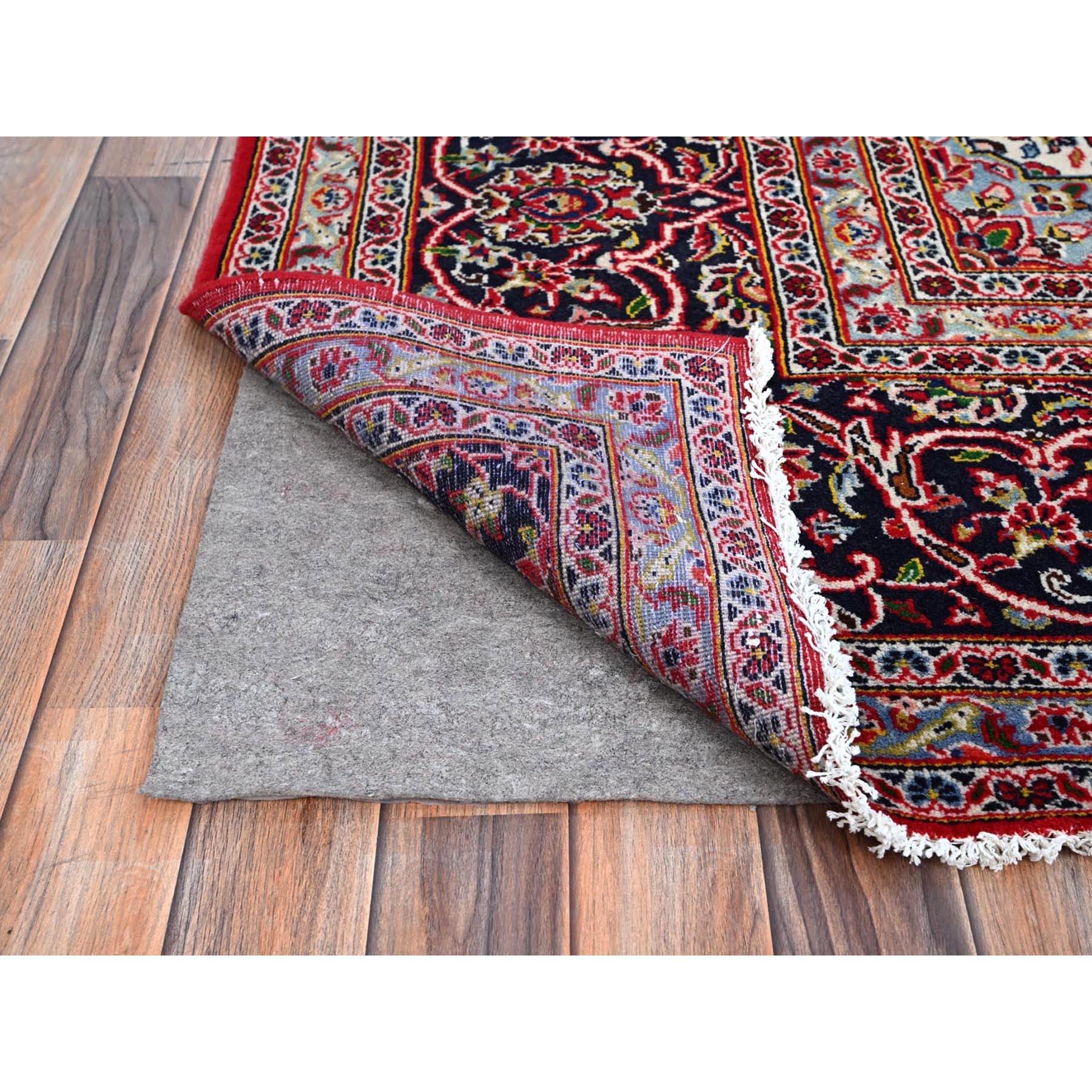 9'10"x13'1" Ketchup Red, Full Pile Vintage Persian Kashan, Hand Knotted Cleaned and Sides and Ends Professionally and Secured, Natural Wool, Denser Weave Oriental Rug Sh86700