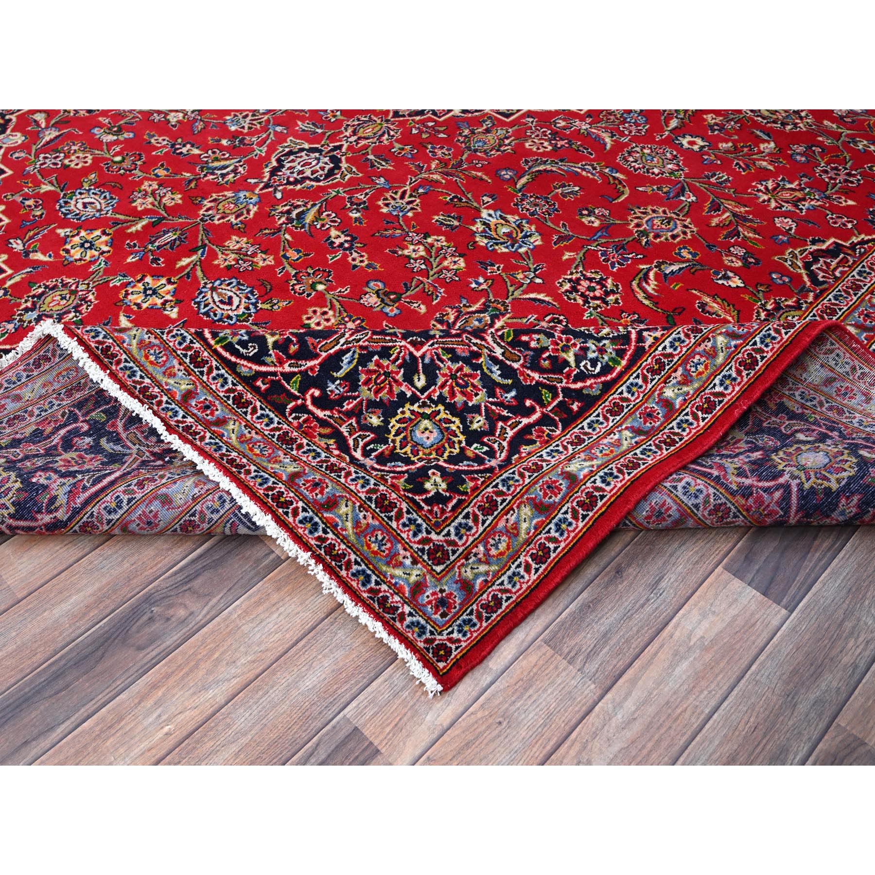 9'10"x13'1" Ketchup Red, Full Pile Vintage Persian Kashan, Hand Knotted Cleaned and Sides and Ends Professionally and Secured, Natural Wool, Denser Weave Oriental Rug Sh86700