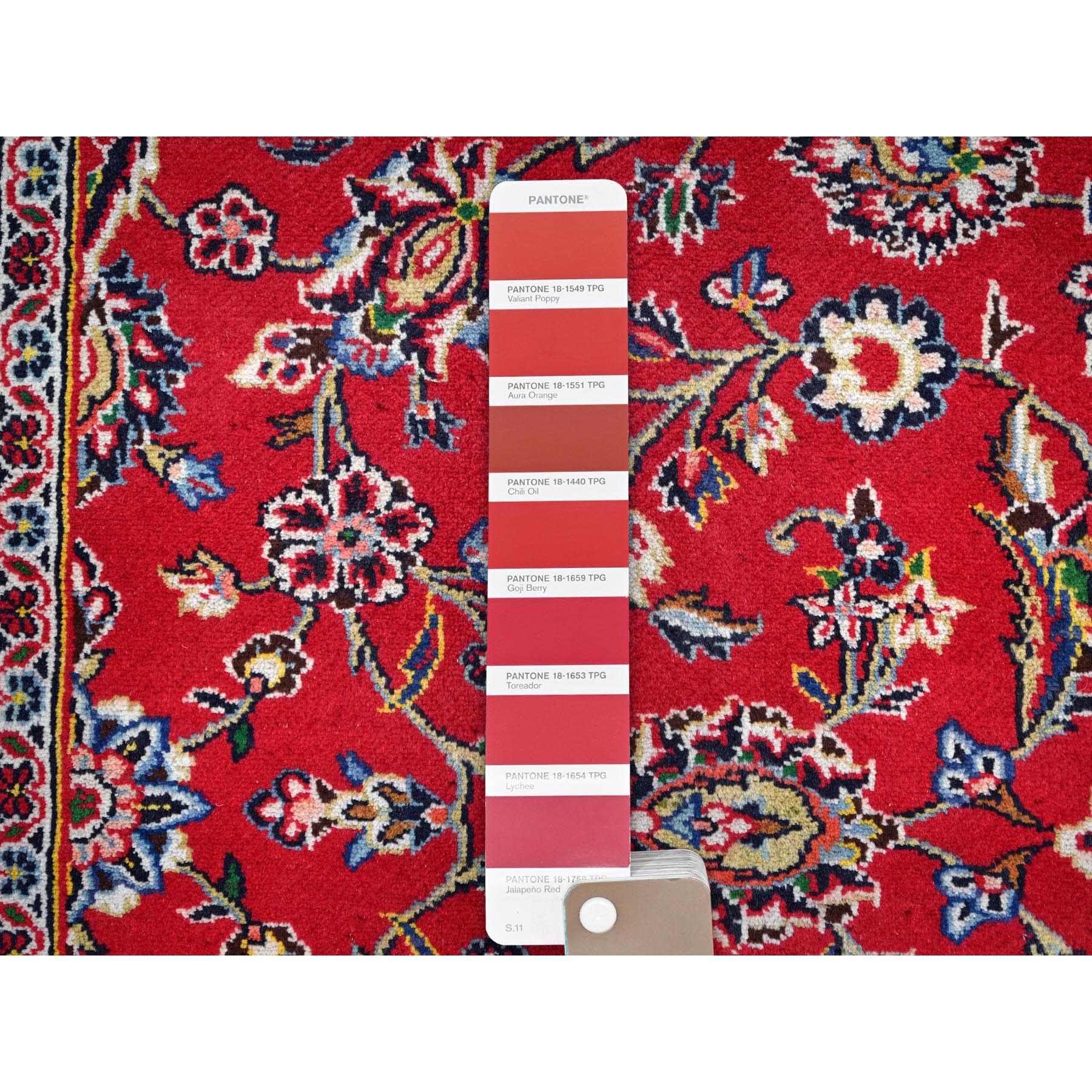 9'10"x13'1" Ketchup Red, Full Pile Vintage Persian Kashan, Hand Knotted Cleaned and Sides and Ends Professionally and Secured, Natural Wool, Denser Weave Oriental Rug Sh86700