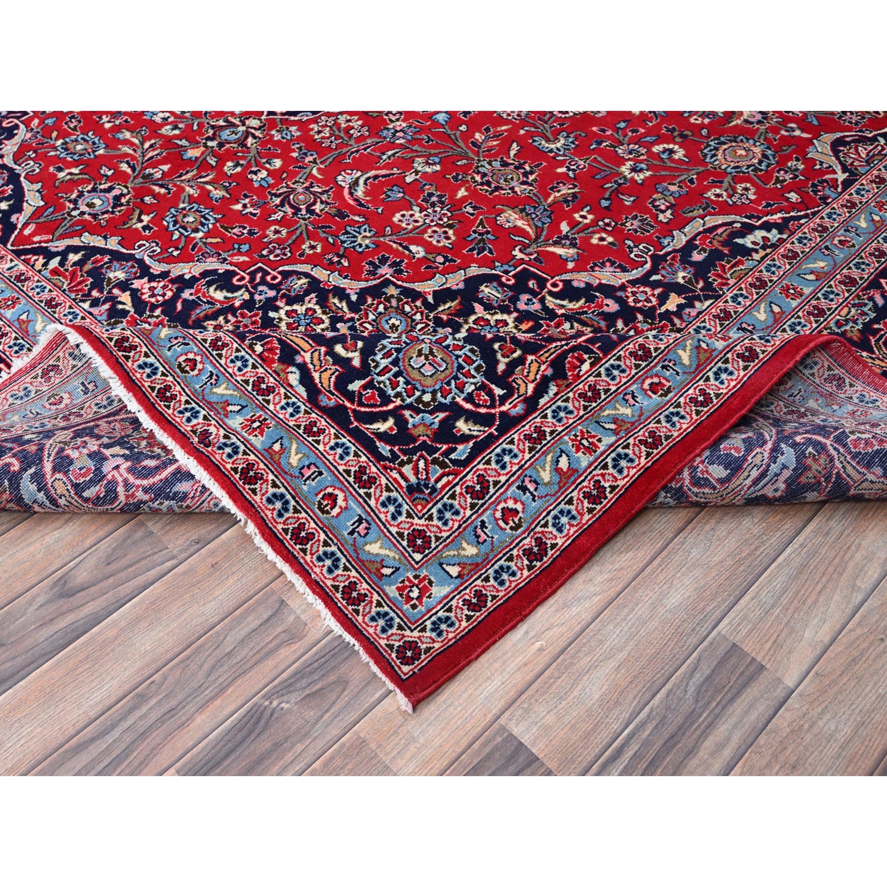 9'6"x13'5" Portia Red, Vintage Persian Kashan With Large Medallion Design, Hand Knotted, Tribal Floor Art, Full Pile Vibrant Wool, Natural Dyes Oriental Rug Sh86702