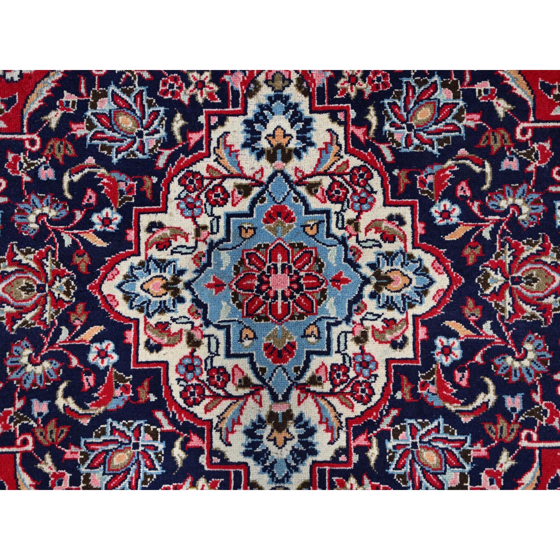 9'6"x13'5" Portia Red, Vintage Persian Kashan With Large Medallion Design, Hand Knotted, Tribal Floor Art, Full Pile Vibrant Wool, Natural Dyes Oriental Rug Sh86702