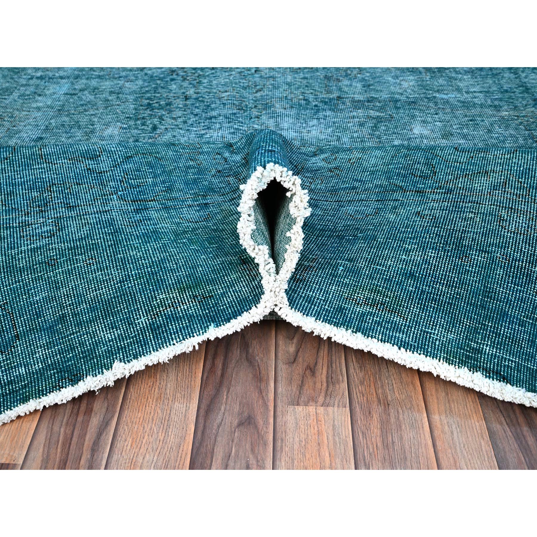 9'4"x12'7" Meadowbrook Blue, Distressed Look 100% Wool Hand Knotted Vintage Persian Tabriz, Overdyed, Sides and Ends Professionally Secured and Cleaned, Even Wear Oriental Rug Sh86928