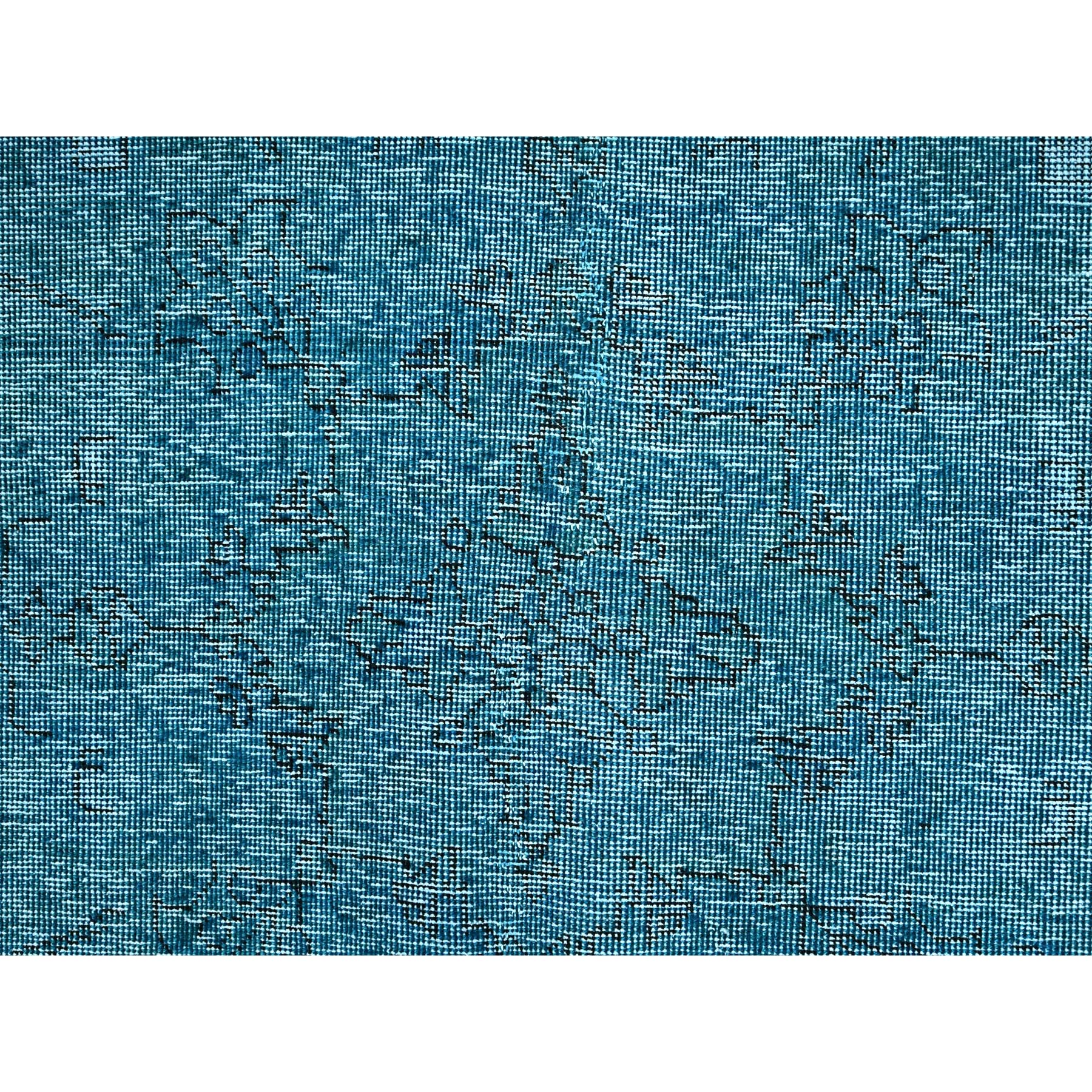 9'4"x12'7" Meadowbrook Blue, Distressed Look 100% Wool Hand Knotted Vintage Persian Tabriz, Overdyed, Sides and Ends Professionally Secured and Cleaned, Even Wear Oriental Rug Sh86928