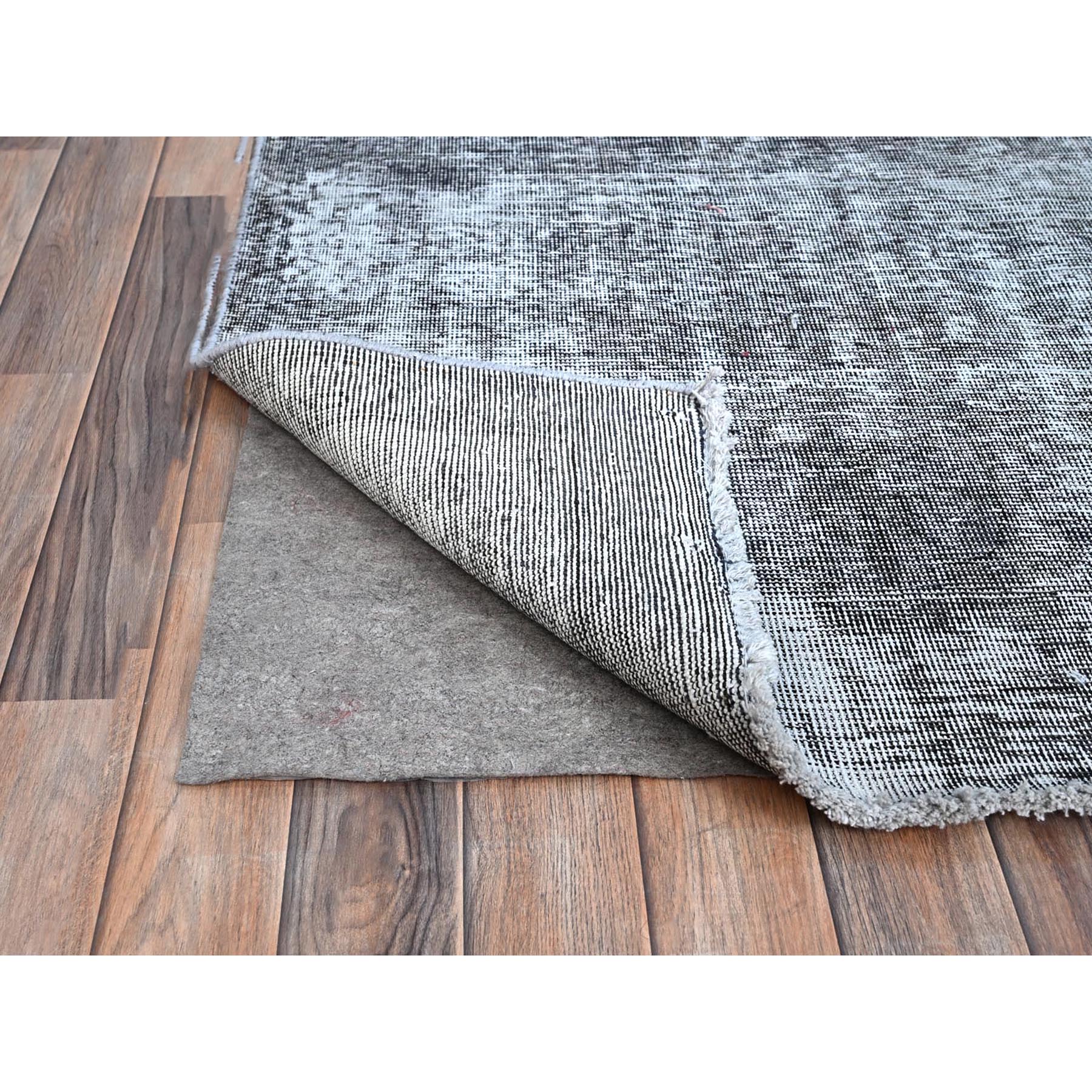 9'6"x12'4" Asphalt Gray, Hand Knotted Sides and Ends Professionally Secured and Cleaned, Sheared Low, Vintage Persian Tabriz, Cropped Thin, Abrash Distressed Worn Wool Oriental Rug Sh86931