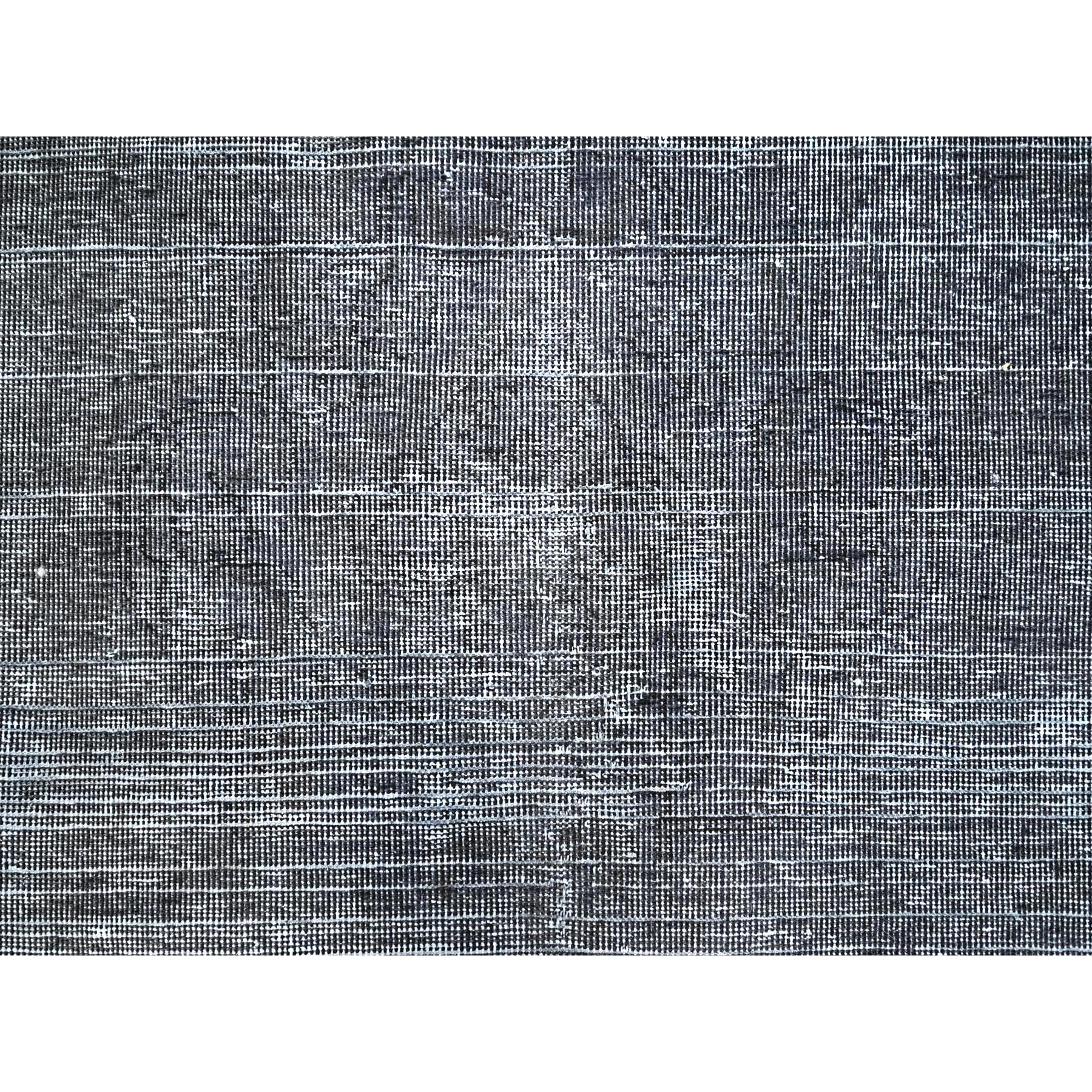 9'6"x12'4" Asphalt Gray, Hand Knotted Sides and Ends Professionally Secured and Cleaned, Sheared Low, Vintage Persian Tabriz, Cropped Thin, Abrash Distressed Worn Wool Oriental Rug Sh86931