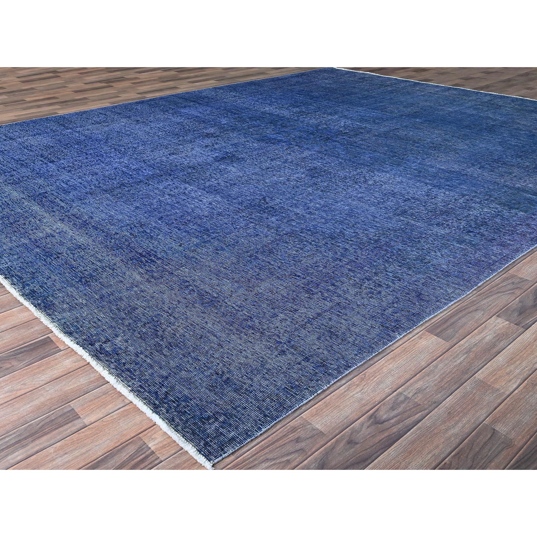 10'x12'7" Lyons Blue, Hand Knotted Vintage Persian Tabriz, Cleaned, Sides and Ends Professionally Secured, Overdyed Distressed, Sheared Low, Evenly Worn Natural Wool Oriental Rug Sh86933