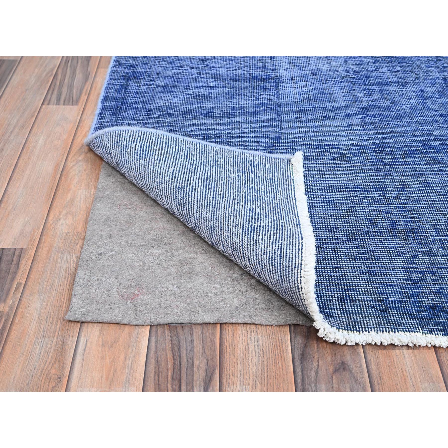 10'x12'7" Lyons Blue, Hand Knotted Vintage Persian Tabriz, Cleaned, Sides and Ends Professionally Secured, Overdyed Distressed, Sheared Low, Evenly Worn Natural Wool Oriental Rug Sh86933