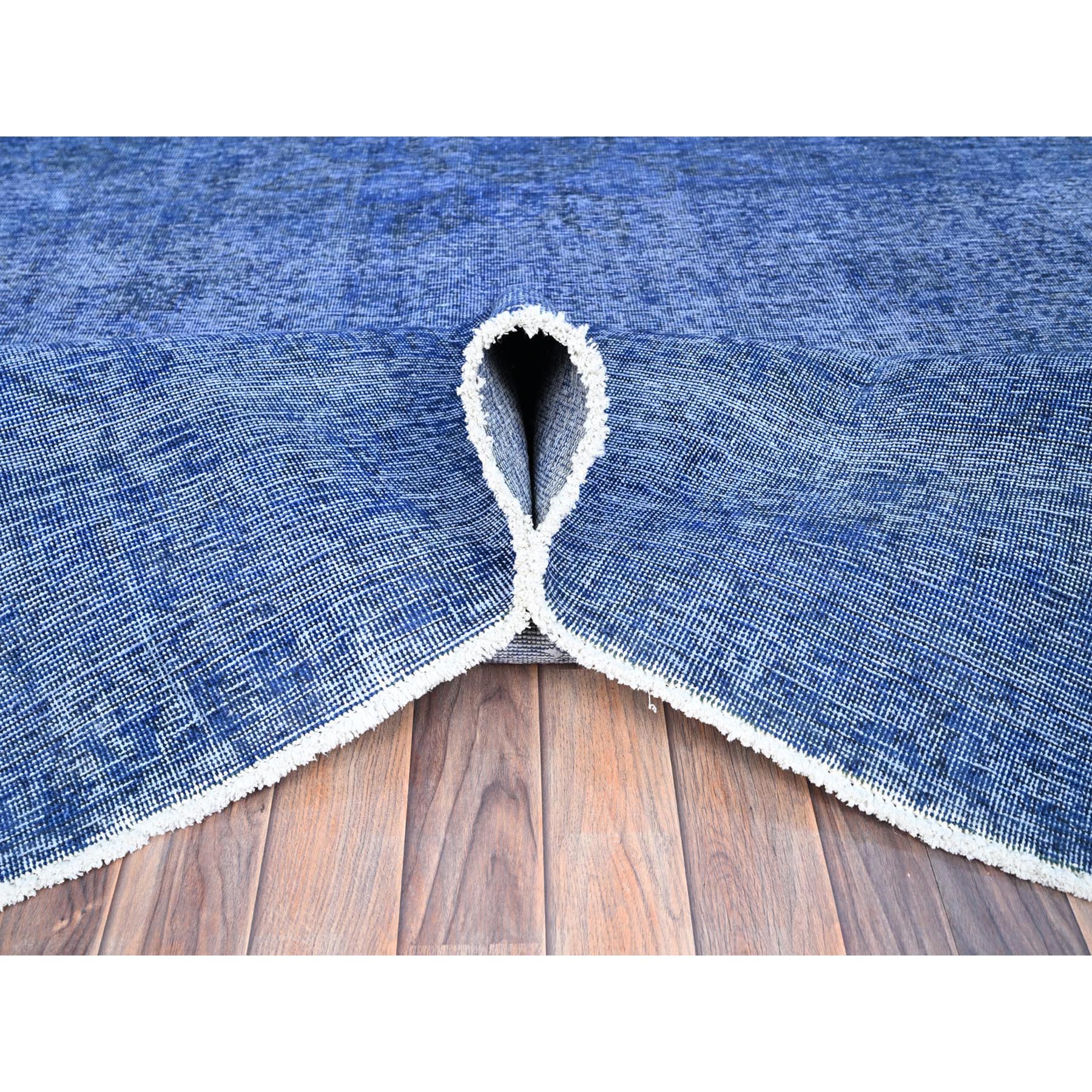 10'x12'7" Lyons Blue, Hand Knotted Vintage Persian Tabriz, Cleaned, Sides and Ends Professionally Secured, Overdyed Distressed, Sheared Low, Evenly Worn Natural Wool Oriental Rug Sh86933