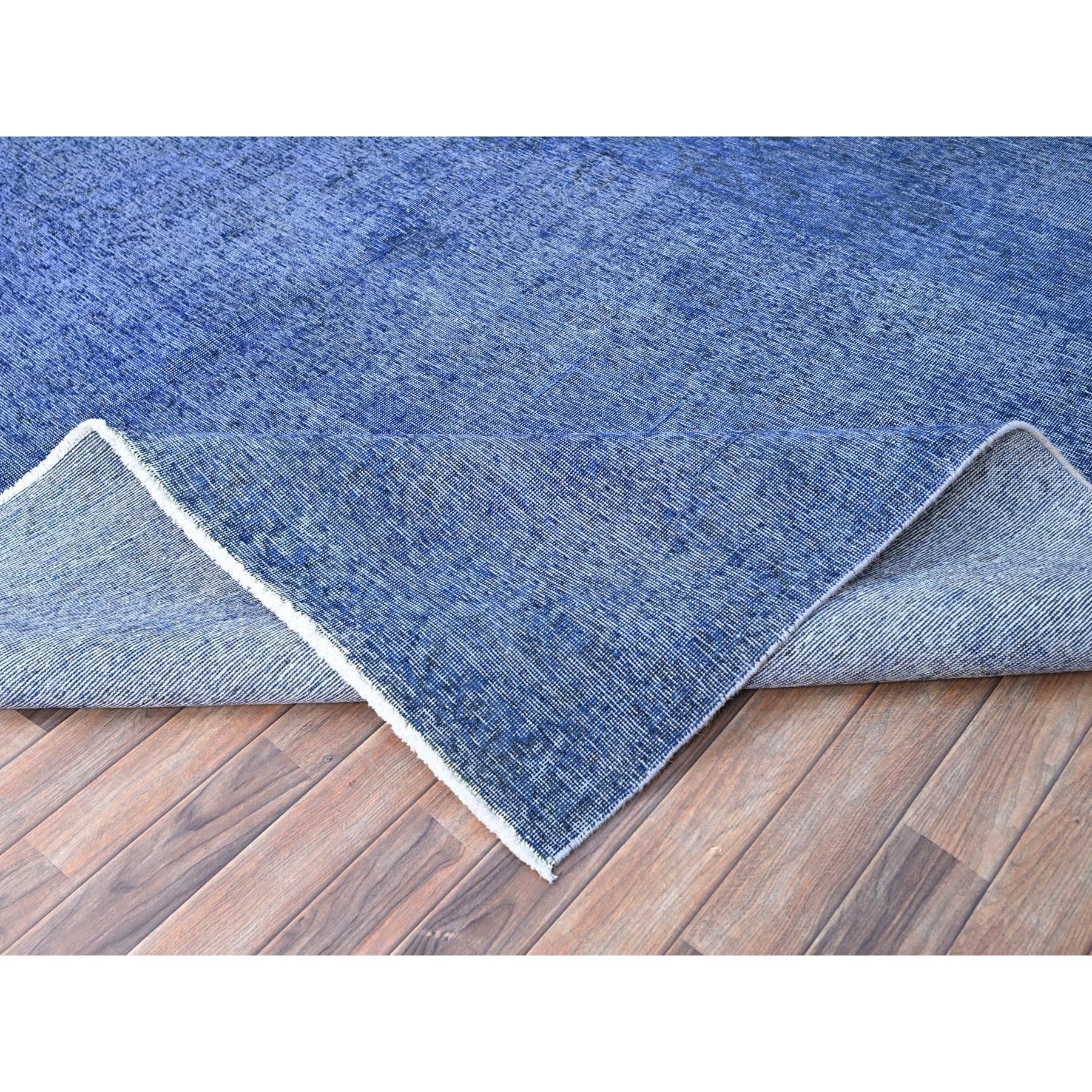 10'x12'7" Lyons Blue, Hand Knotted Vintage Persian Tabriz, Cleaned, Sides and Ends Professionally Secured, Overdyed Distressed, Sheared Low, Evenly Worn Natural Wool Oriental Rug Sh86933