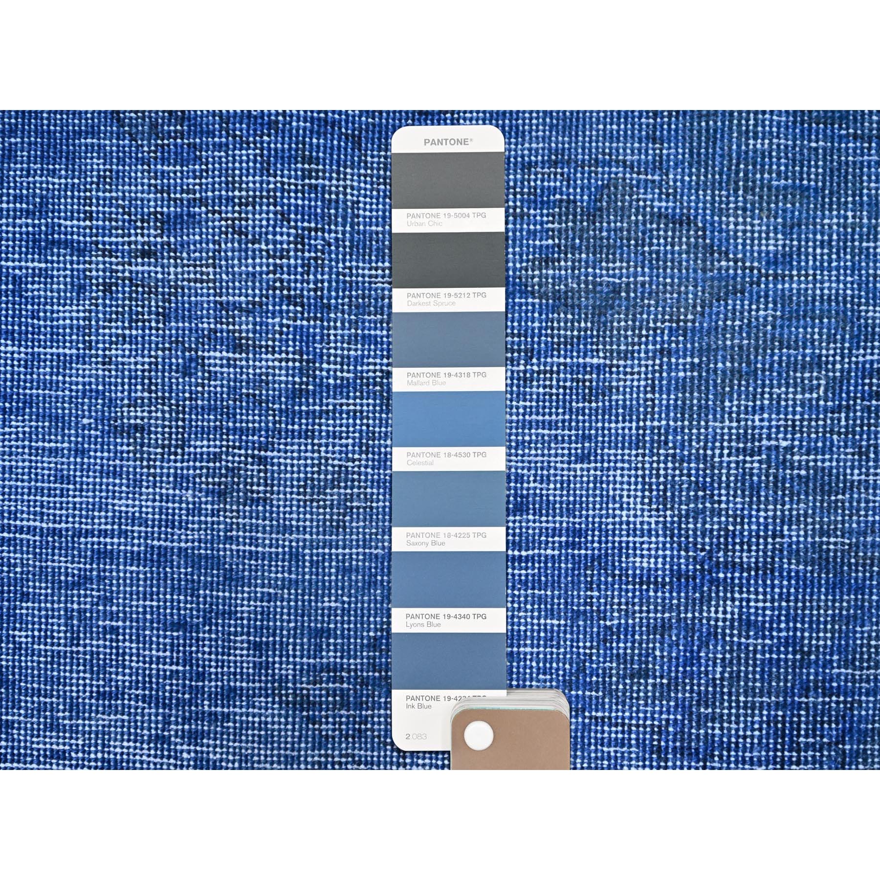 10'x12'7" Lyons Blue, Hand Knotted Vintage Persian Tabriz, Cleaned, Sides and Ends Professionally Secured, Overdyed Distressed, Sheared Low, Evenly Worn Natural Wool Oriental Rug Sh86933