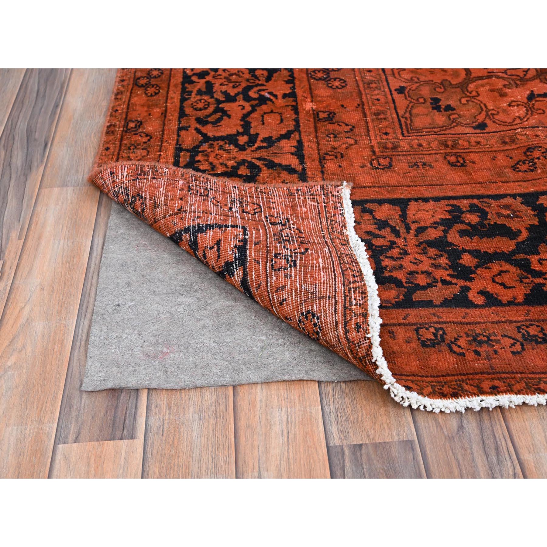 9'3"x12'1" Burnt Orange, Hand Knotted Pure Wool Cleaned, Sides and Ends Professionally Secured, Vintage Persian Tabriz With Open Field Design, Evenly Worn Overdyed Sheared Low, Distressed Oriental Rug Sh86934
