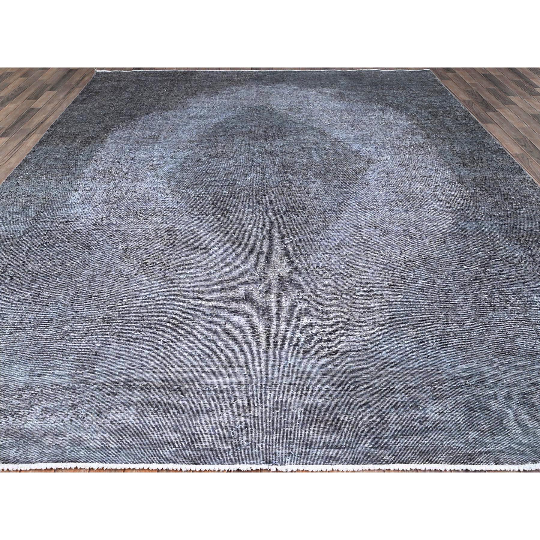 9'9"x12'7" Frost Gray, Distressed Look, Vintage Persian Tabriz, Sheared Low, Hand Knotted Sides and Ends Professionally Secured and Cleaned, Organic Wool, Evenly Worn, Oriental Rug Sh86935