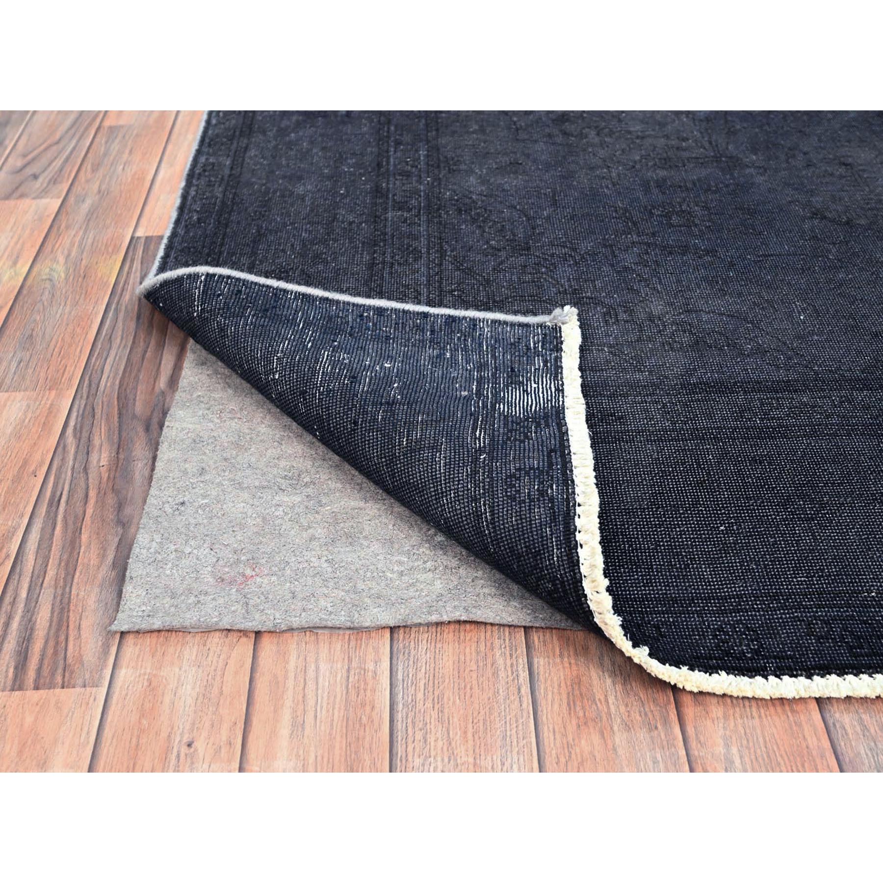 6'5"x9'5" Onyx Black, Overdyed, Evenly Worn, Cropped Thin, Hand Knotted Sides and Ends Professionally Secured, Vintage Persian Tabriz, Sheared Low, Cleaned, Extra Soft Wool, Oriental Rug Sh86936