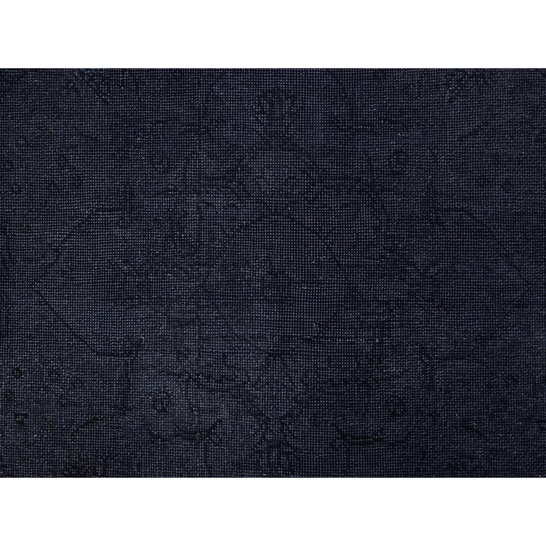 6'5"x9'5" Onyx Black, Overdyed, Evenly Worn, Cropped Thin, Hand Knotted Sides and Ends Professionally Secured, Vintage Persian Tabriz, Sheared Low, Cleaned, Extra Soft Wool, Oriental Rug Sh86936