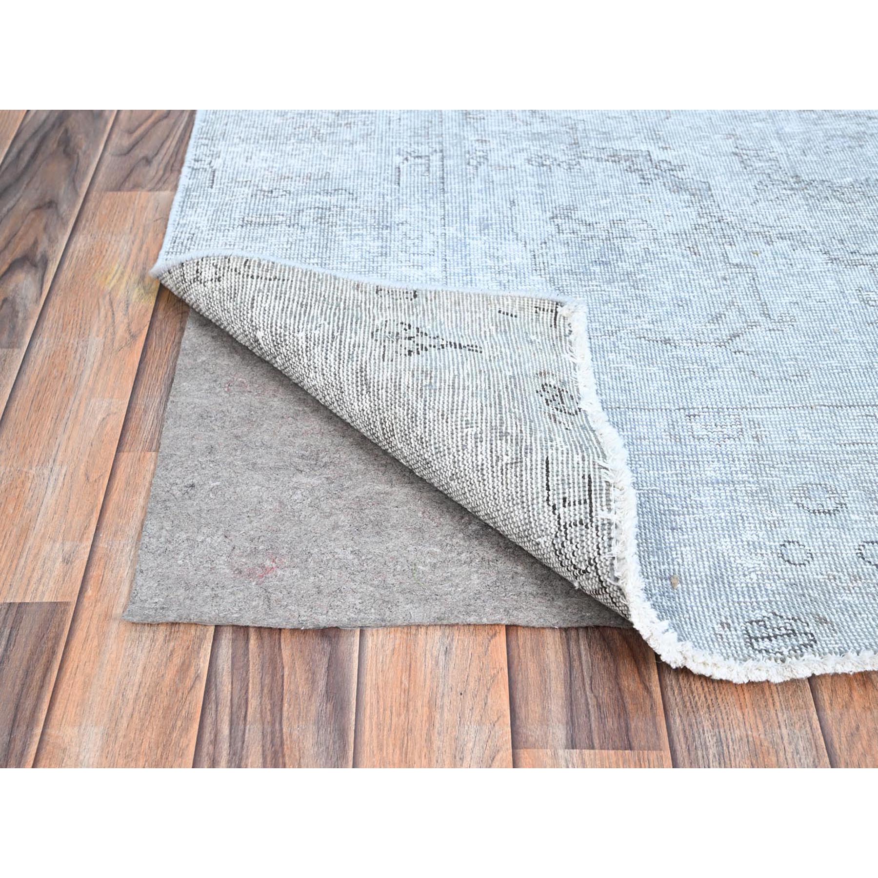 6'x8'10" Blue Gray, Hand Knotted Sides and Ends Professionally Secured and Cleaned, Vintage Persian Tabriz, Cropped Thin, Sheared Low, Evenly Worn, Shiny Wool, Oriental Distressed Rug Sh86937