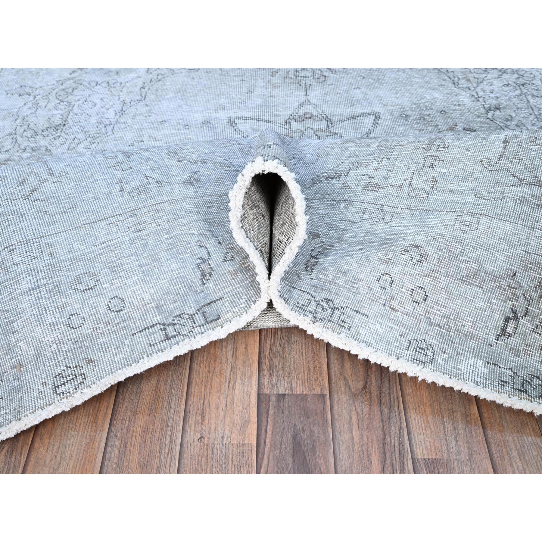 6'x8'10" Blue Gray, Hand Knotted Sides and Ends Professionally Secured and Cleaned, Vintage Persian Tabriz, Cropped Thin, Sheared Low, Evenly Worn, Shiny Wool, Oriental Distressed Rug Sh86937