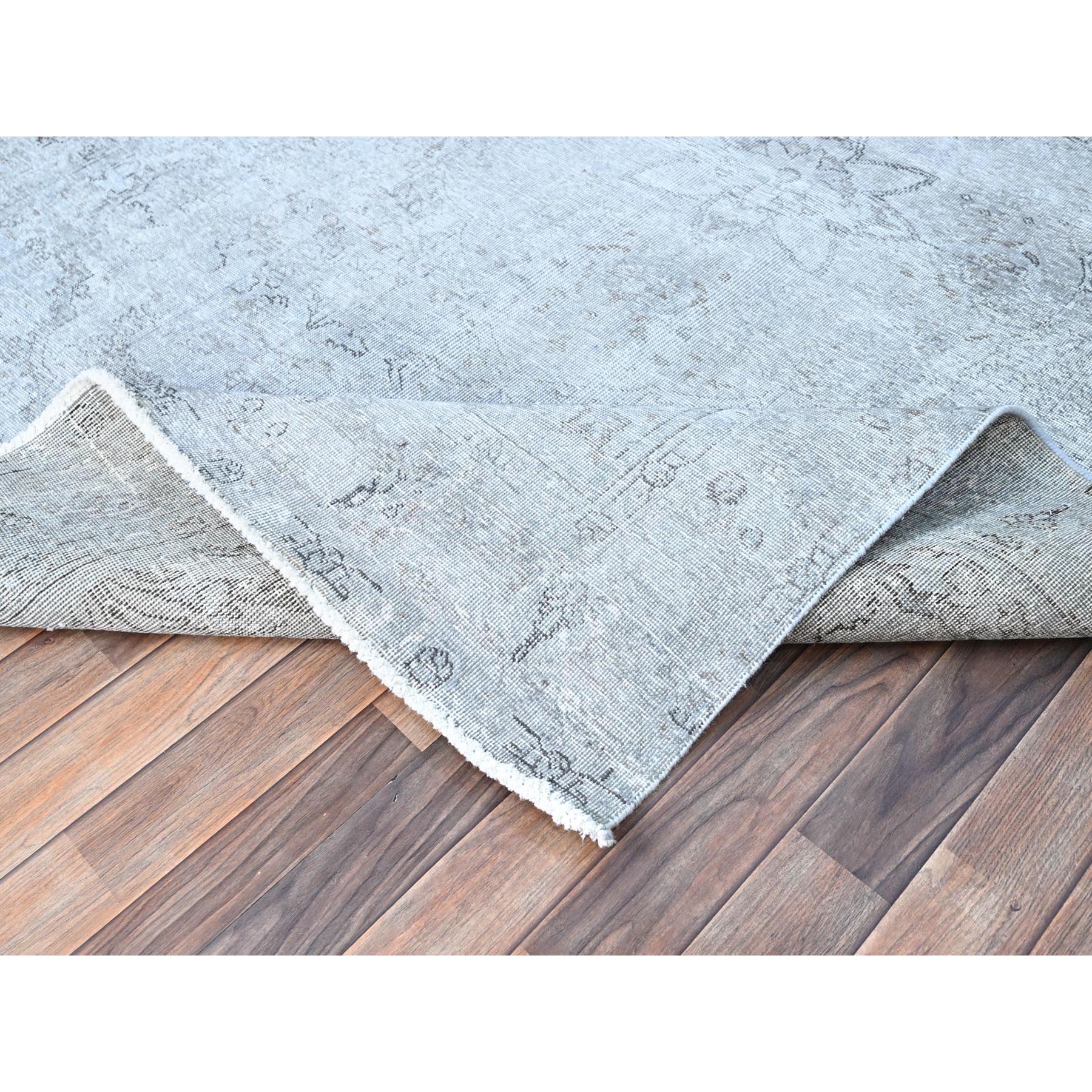 6'x8'10" Blue Gray, Hand Knotted Sides and Ends Professionally Secured and Cleaned, Vintage Persian Tabriz, Cropped Thin, Sheared Low, Evenly Worn, Shiny Wool, Oriental Distressed Rug Sh86937