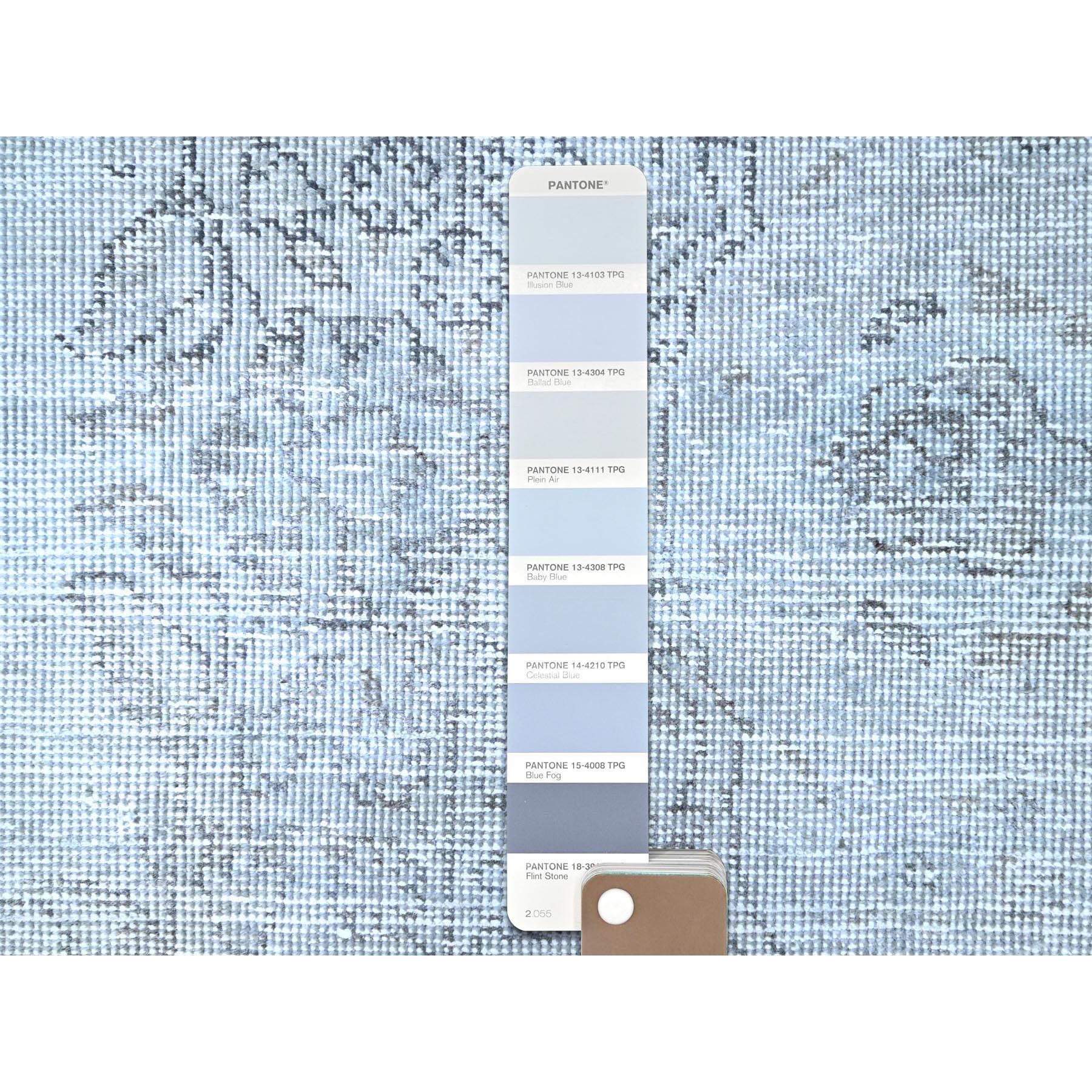 6'x8'10" Blue Gray, Hand Knotted Sides and Ends Professionally Secured and Cleaned, Vintage Persian Tabriz, Cropped Thin, Sheared Low, Evenly Worn, Shiny Wool, Oriental Distressed Rug Sh86937