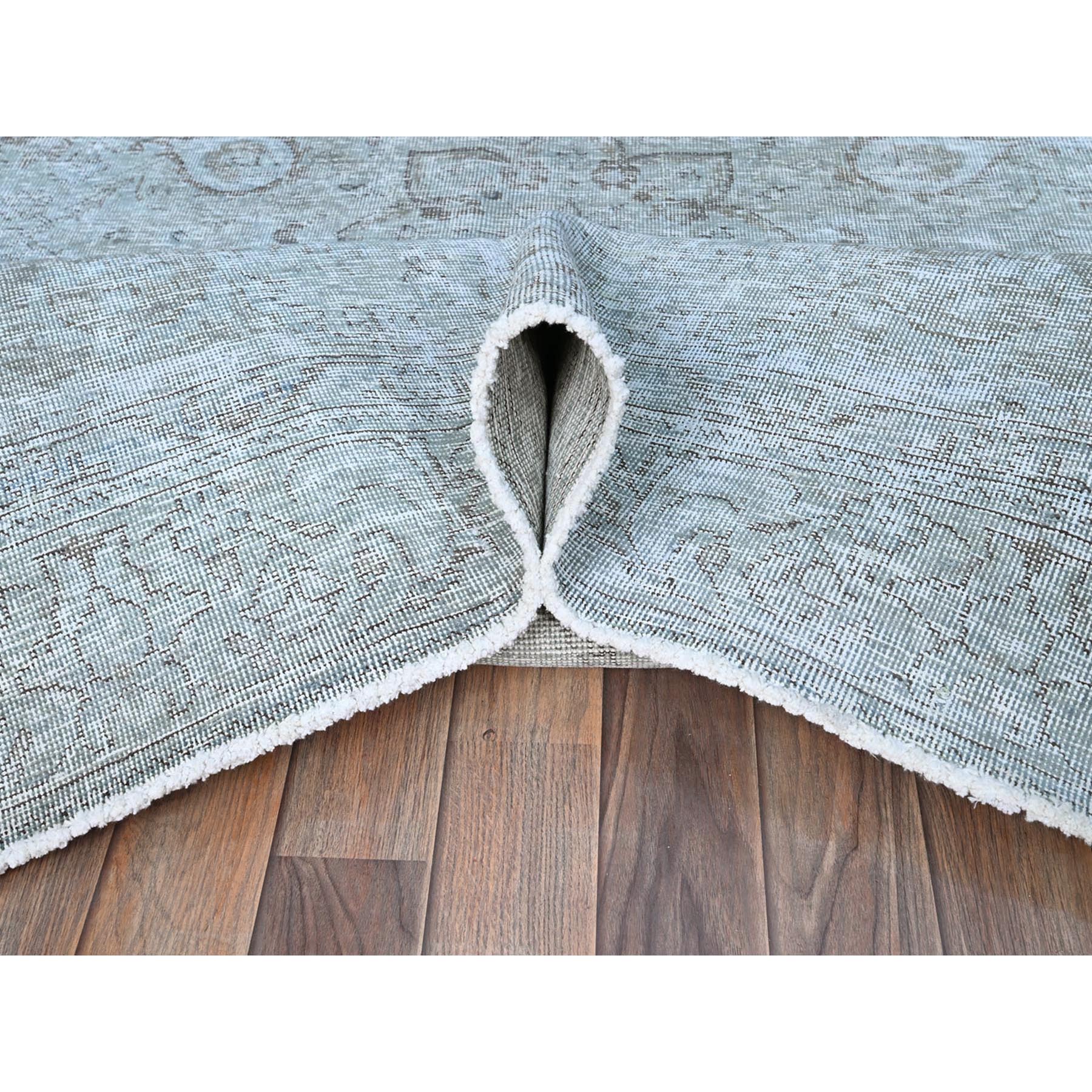 6'x8'9" Celestial Blue, Vintage Persian Tabriz, Hand Knotted Cropped Thin, Sheared Low, Evenly Worn, 100% Wool, Sides and Ends Professionally Secured and Cleaned, Oriental Distressed Rug Sh86938