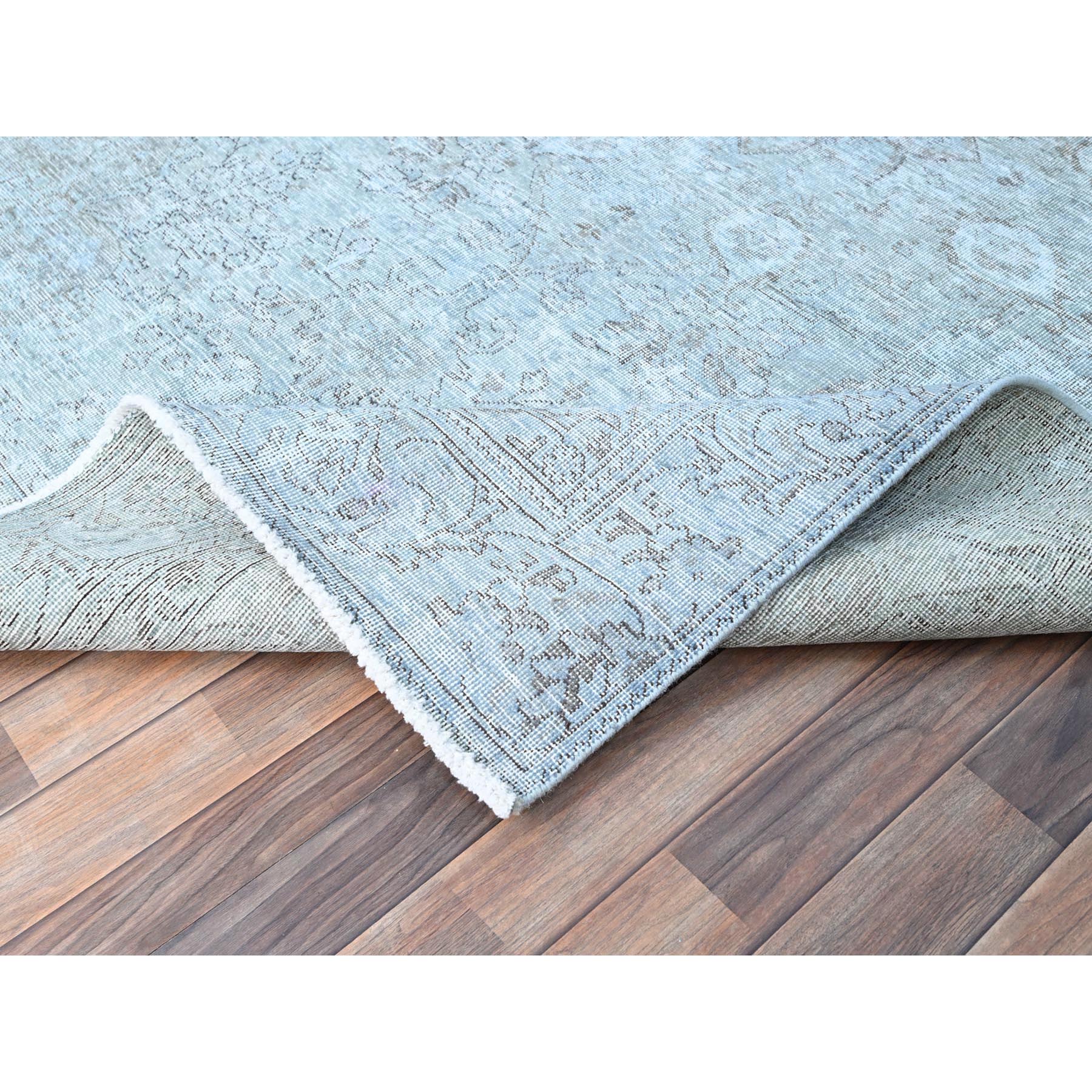 6'x8'9" Celestial Blue, Vintage Persian Tabriz, Hand Knotted Cropped Thin, Sheared Low, Evenly Worn, 100% Wool, Sides and Ends Professionally Secured and Cleaned, Oriental Distressed Rug Sh86938