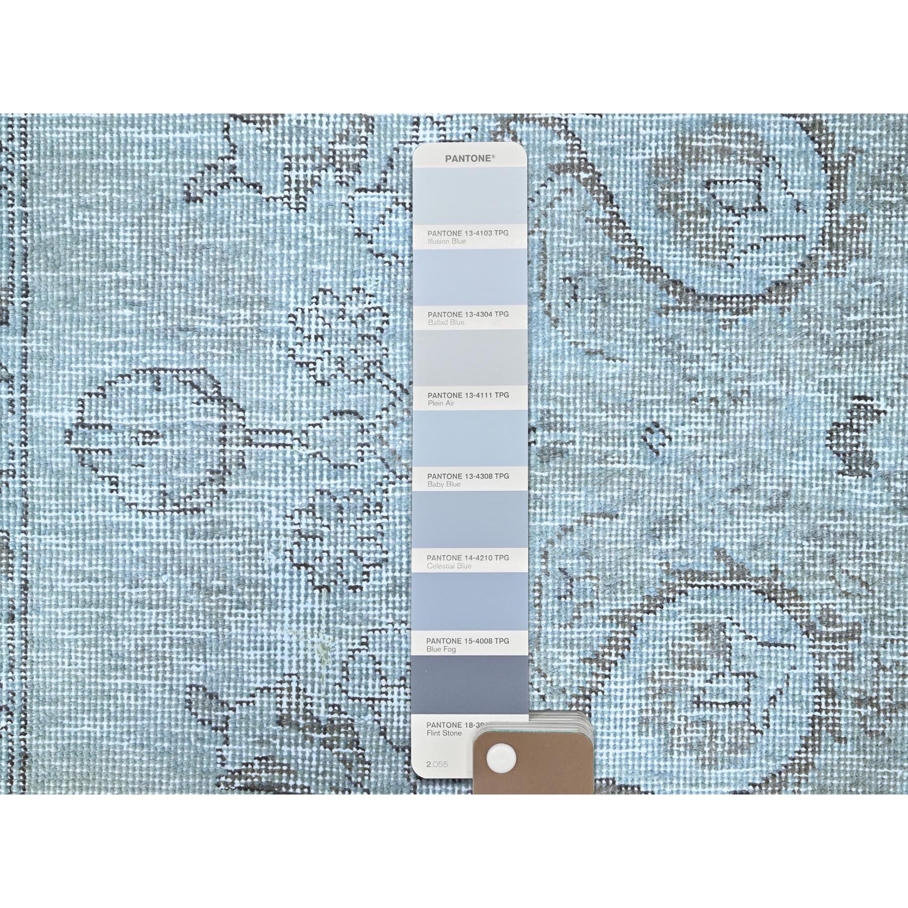 6'x8'9" Celestial Blue, Vintage Persian Tabriz, Hand Knotted Cropped Thin, Sheared Low, Evenly Worn, 100% Wool, Sides and Ends Professionally Secured and Cleaned, Oriental Distressed Rug Sh86938