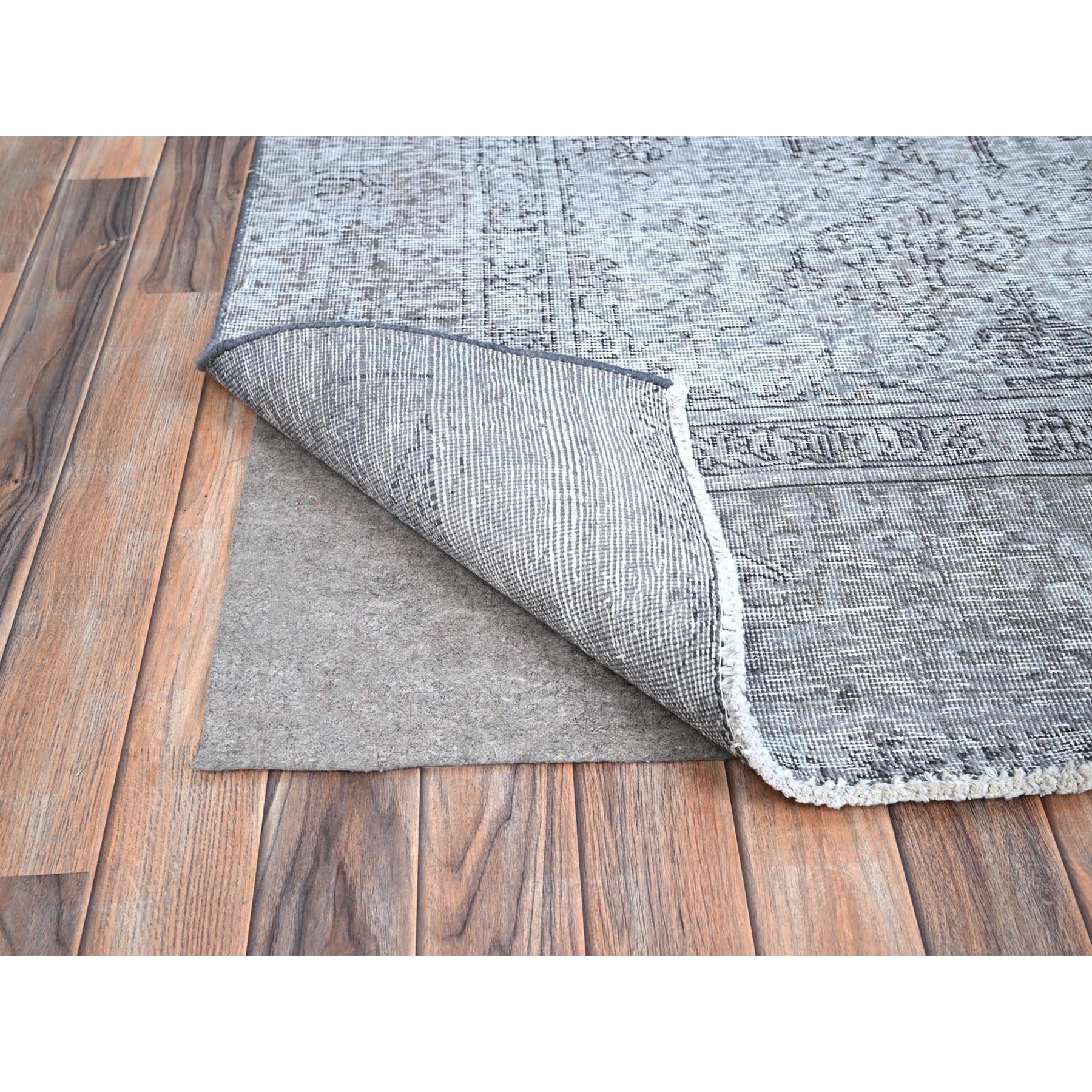 8'10"x12'4" Frost Gray, Vintage Persian Tabriz, Distressed Look, Organic Wool, Cropped Thin, Sides and Ends Professionally Secured and Cleaned, Sheared Low, Hand Knotted, Oriental Rug Sh86940