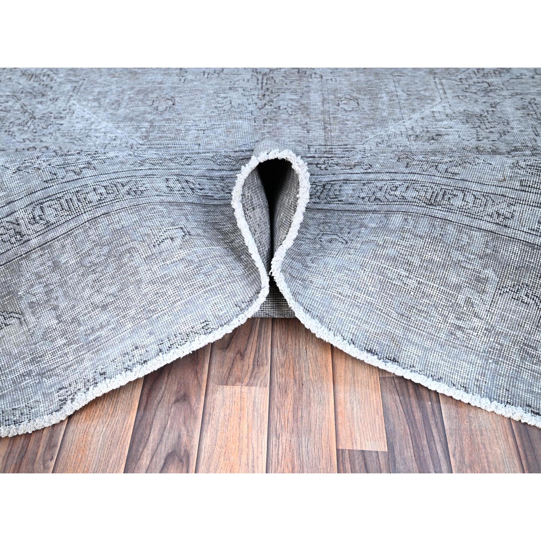 8'10"x12'4" Frost Gray, Vintage Persian Tabriz, Distressed Look, Organic Wool, Cropped Thin, Sides and Ends Professionally Secured and Cleaned, Sheared Low, Hand Knotted, Oriental Rug Sh86940