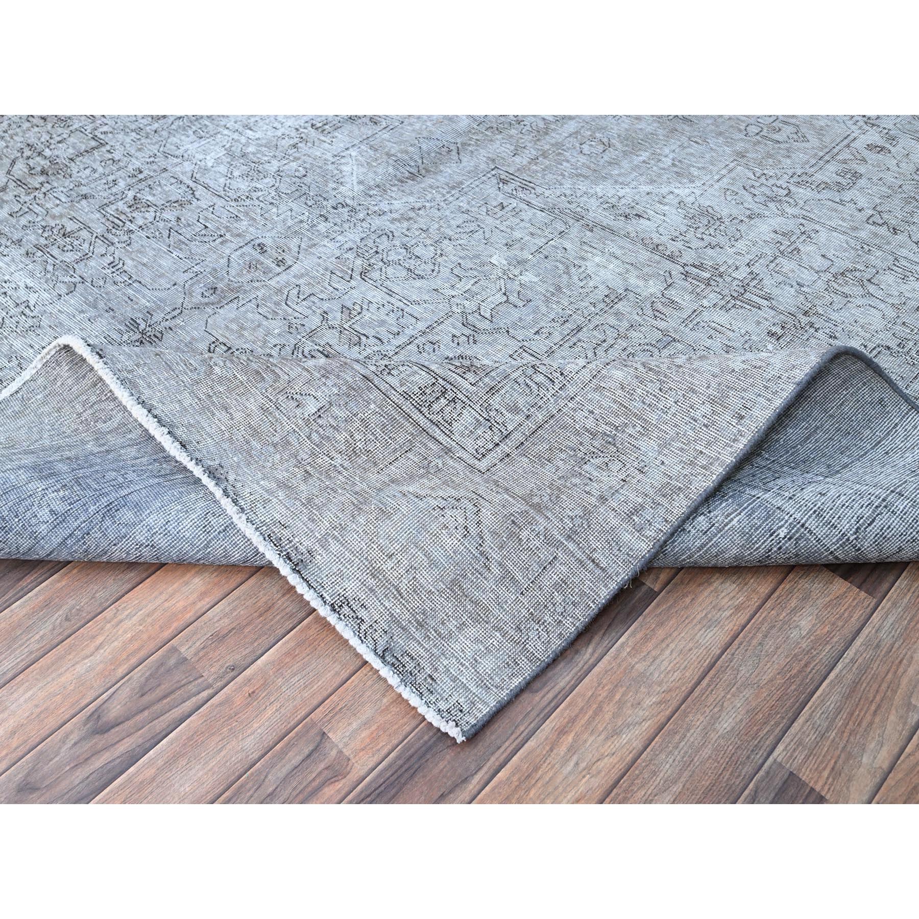 8'10"x12'4" Frost Gray, Vintage Persian Tabriz, Distressed Look, Organic Wool, Cropped Thin, Sides and Ends Professionally Secured and Cleaned, Sheared Low, Hand Knotted, Oriental Rug Sh86940