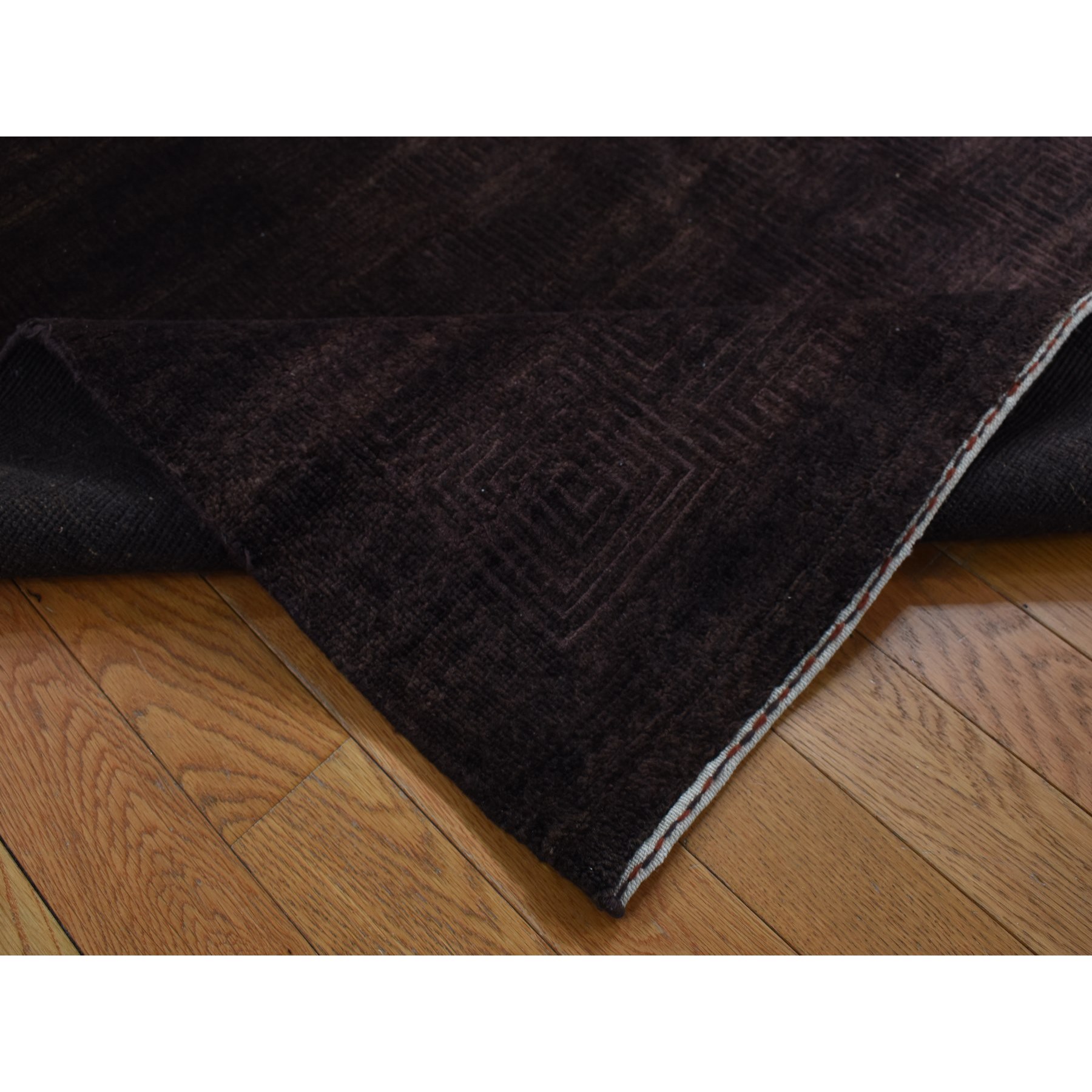4'x5'8" Bistre Brown, Hand Knotted, Wool and Silk, Roman Key Design, Tone on Tone, Nepali, Oriental Rug Sh87183