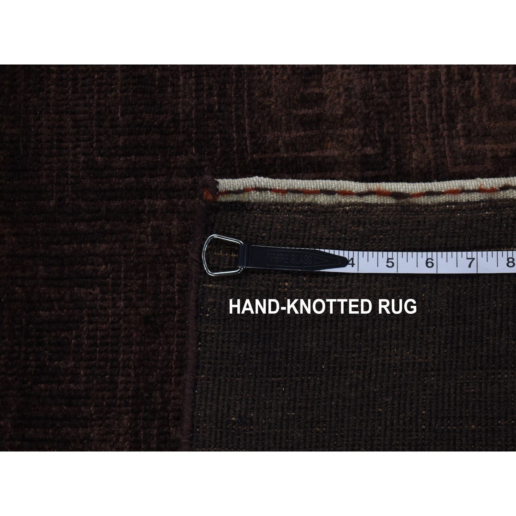 4'x5'8" Bistre Brown, Hand Knotted, Wool and Silk, Roman Key Design, Tone on Tone, Nepali, Oriental Rug Sh87183
