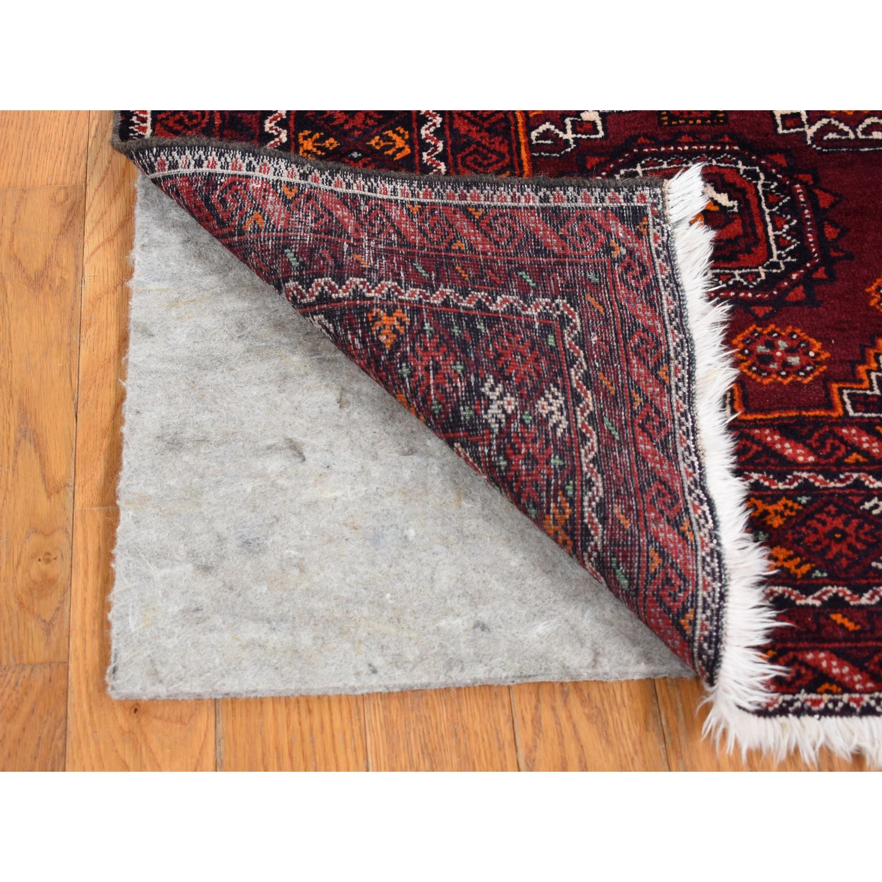 3'4"x5'10" Maroon Red, Vintage Tourkaman Bokara Gul Motif, Pure Wool, Hand Knotted, Wide Runner Oriental Rug Sh87377