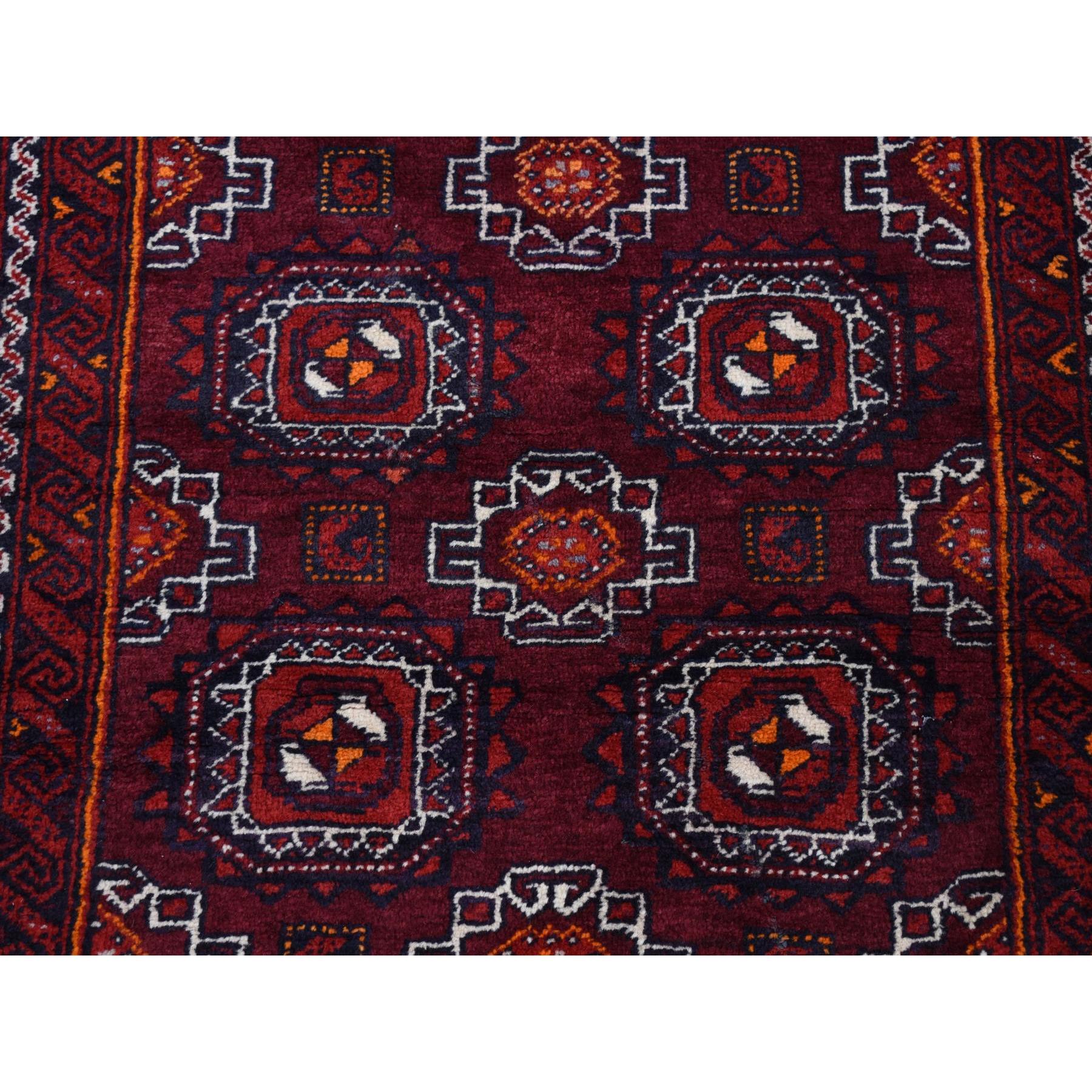 3'4"x5'10" Maroon Red, Vintage Tourkaman Bokara Gul Motif, Pure Wool, Hand Knotted, Wide Runner Oriental Rug Sh87377