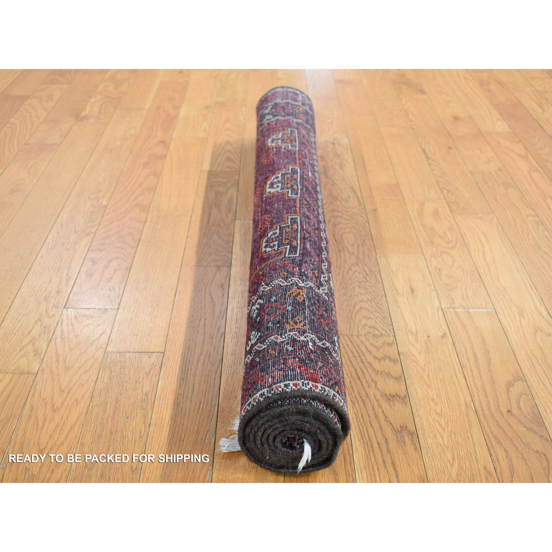 3'4"x5'10" Maroon Red, Vintage Tourkaman Bokara Gul Motif, Pure Wool, Hand Knotted, Wide Runner Oriental Rug Sh87377