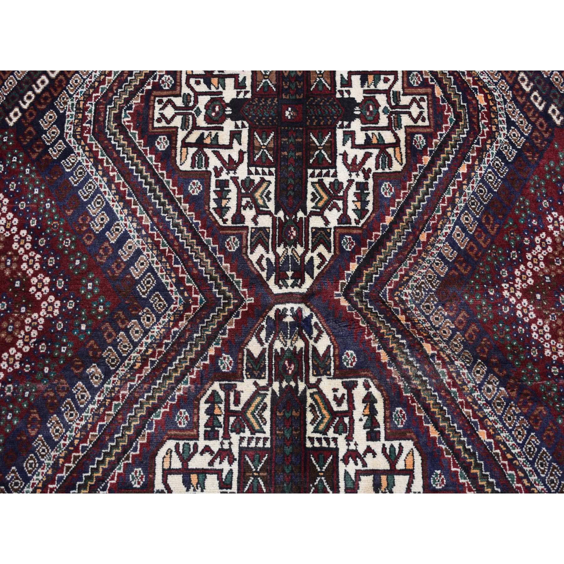 4'1"x5'9" Millennium Blue, Vintage Persian Shiraz Intricate Design, Pure Wool, Hand Knotted, Oriental Rug Sh87399