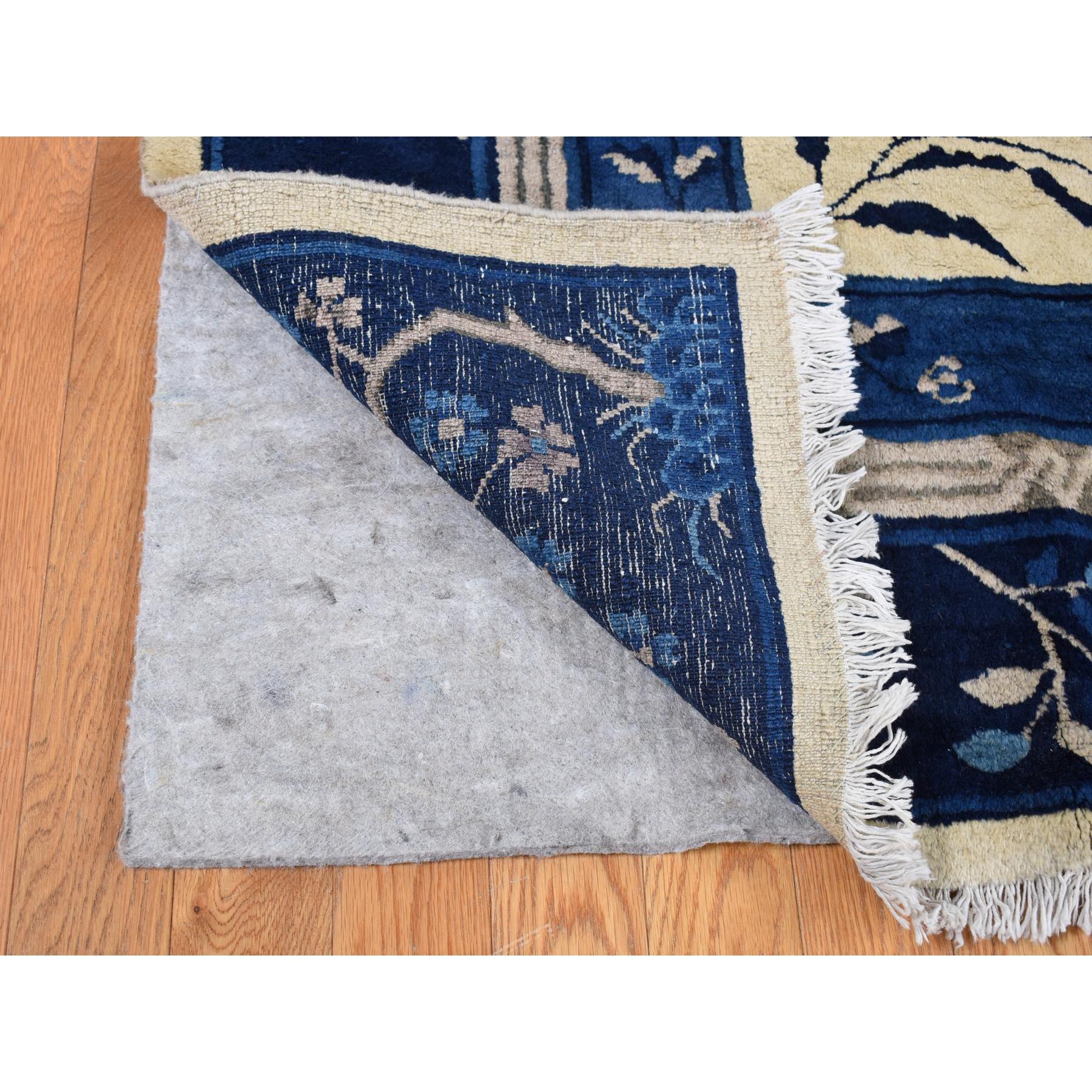 9'x14'2" Cream Color, Antique Chinese Peking with Butterflies, Hand Knotted, Full Pile, Pure Wool, Mint Condition, Clean and Soft, Long and Narrow, Oriental Rug Sh87402