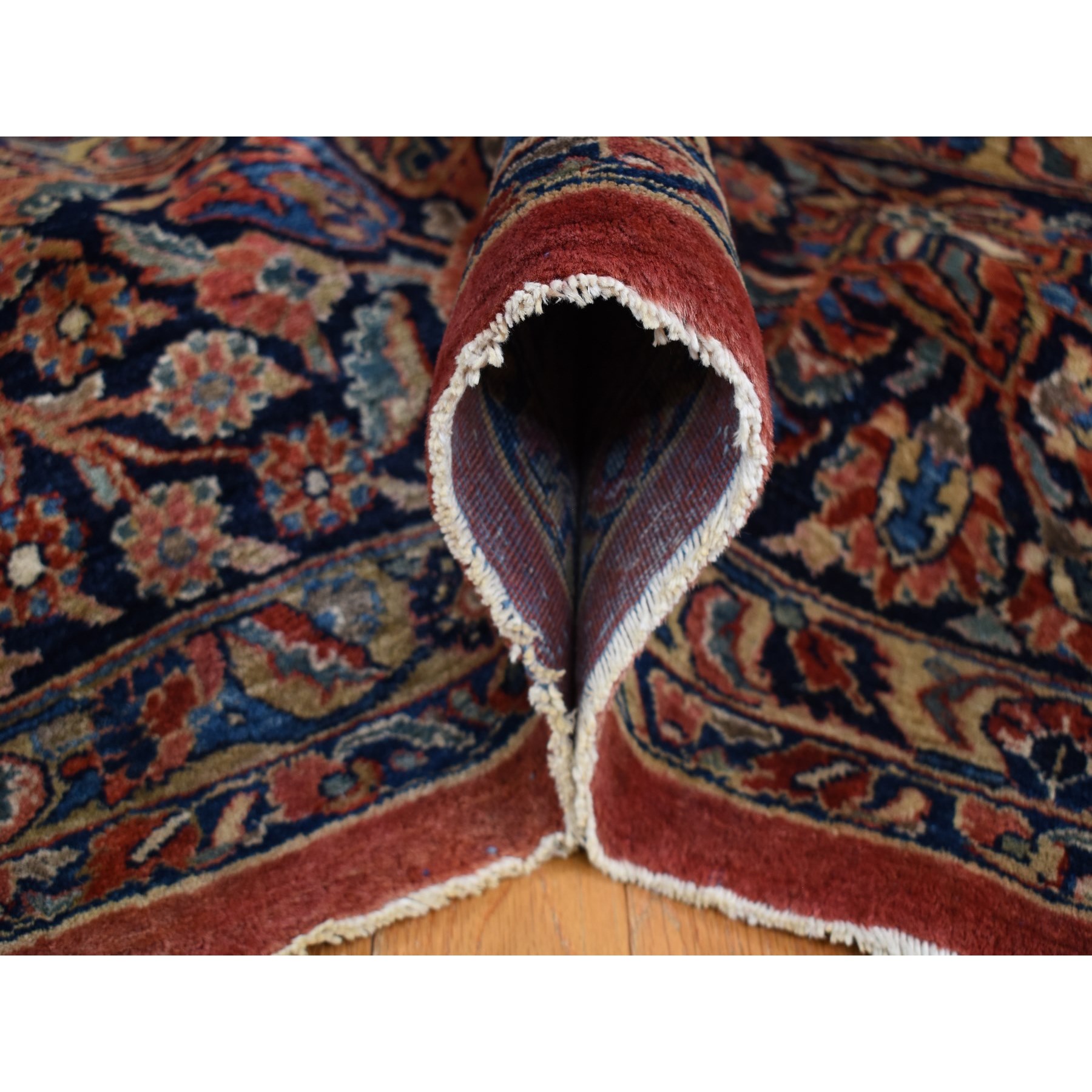 10'6"x19'3" Prismatic Red, Antique Persian Sarouk, Pure Wool, Full Pile, Mint Condition, Hand Knotted, Clean and Soft, Long and Narrow Shape, Oriental Rug Sh87403