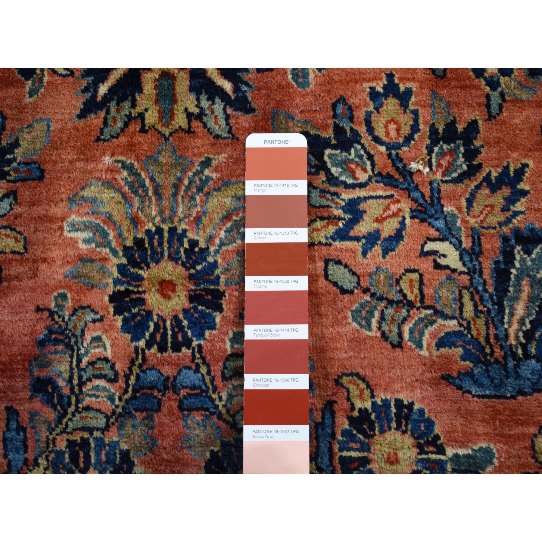 10'6"x19'3" Prismatic Red, Antique Persian Sarouk, Pure Wool, Full Pile, Mint Condition, Hand Knotted, Clean and Soft, Long and Narrow Shape, Oriental Rug Sh87403