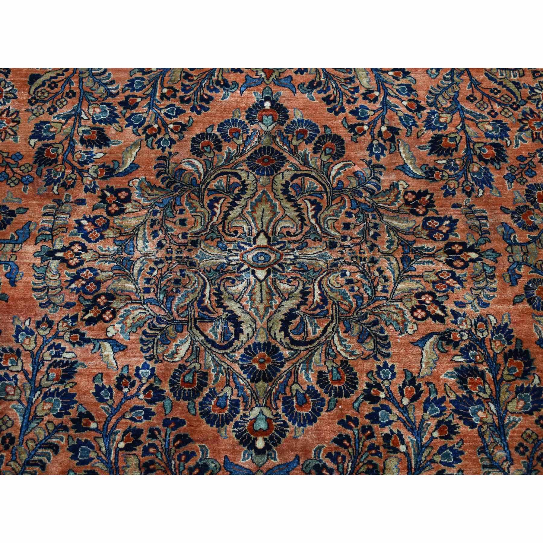 10'6"x19'3" Prismatic Red, Antique Persian Sarouk, Pure Wool, Full Pile, Mint Condition, Hand Knotted, Clean and Soft, Long and Narrow Shape, Oriental Rug Sh87403