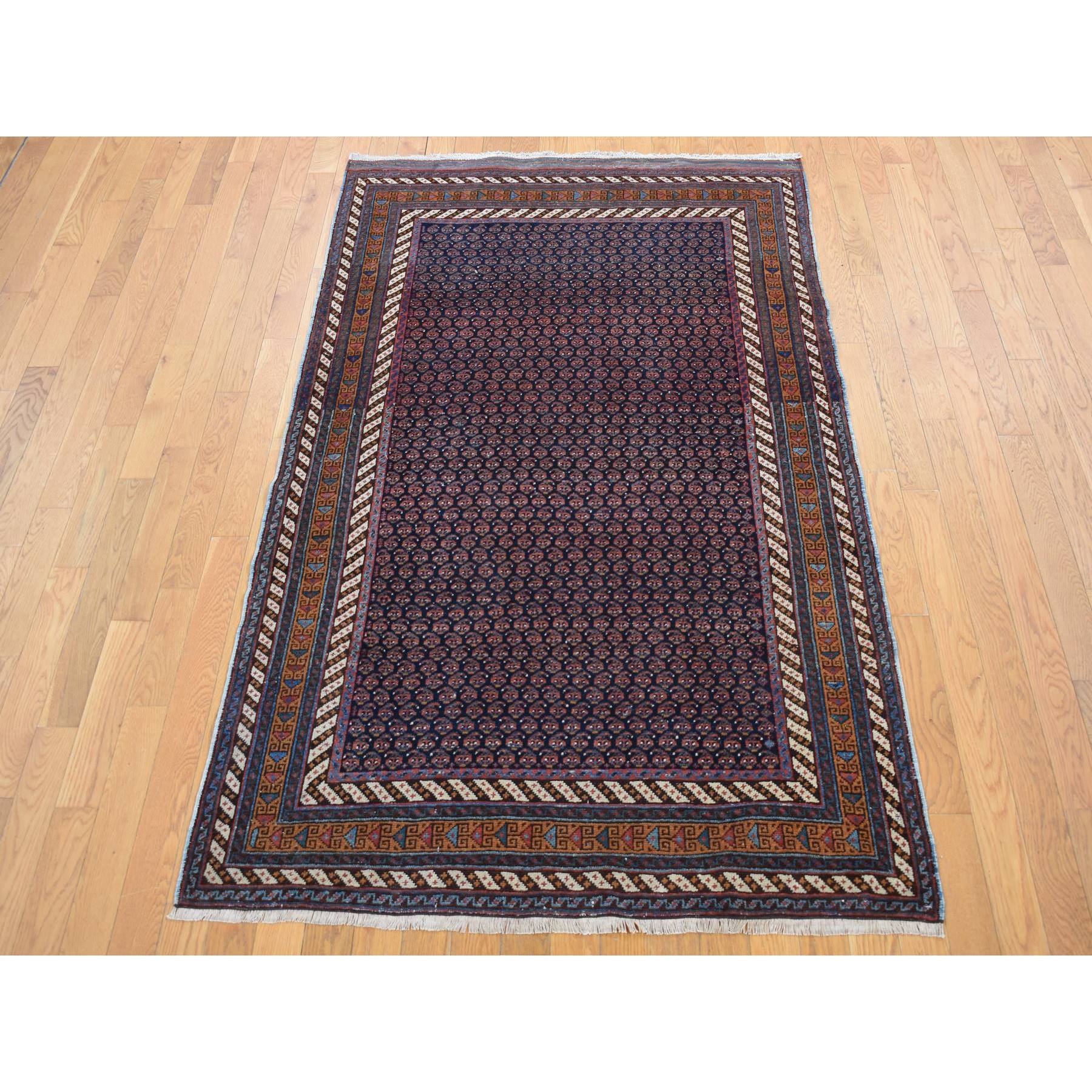 4'4"x6'10" Yankees Blue, Antique Persian Afshar with All Over Small Repetitive Boteh Design, Mint Condition, Soft and Clean, Hand Knotted, Pure Wool, Oriental Rug Sh87404