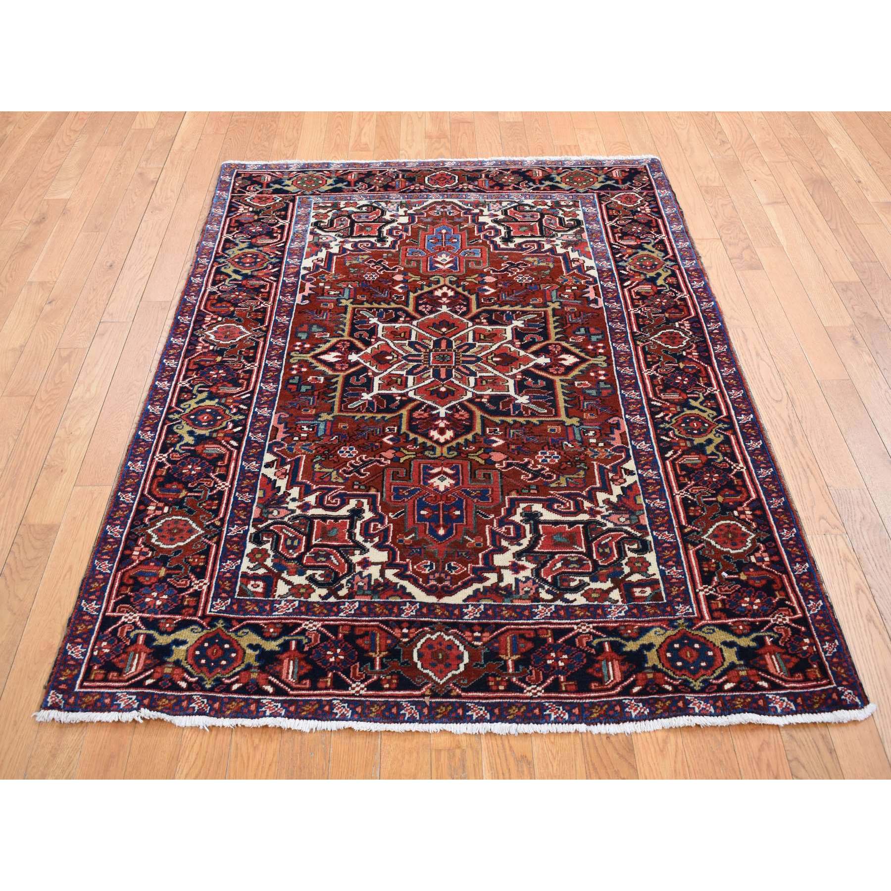 4'7"x6'8" Barn Red, Semi Antique Persian Heriz, Mint Condition, Hand Knotted, Pure Wool, Soft and Clean, Rare Smaller Size, Oriental Rug Sh87405