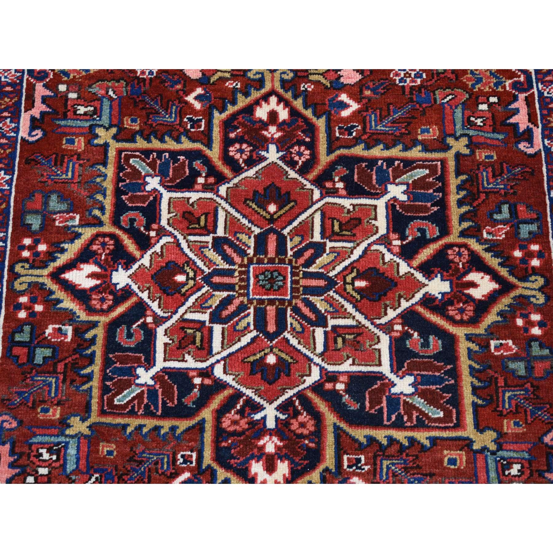 4'7"x6'8" Barn Red, Semi Antique Persian Heriz, Mint Condition, Hand Knotted, Pure Wool, Soft and Clean, Rare Smaller Size, Oriental Rug Sh87405