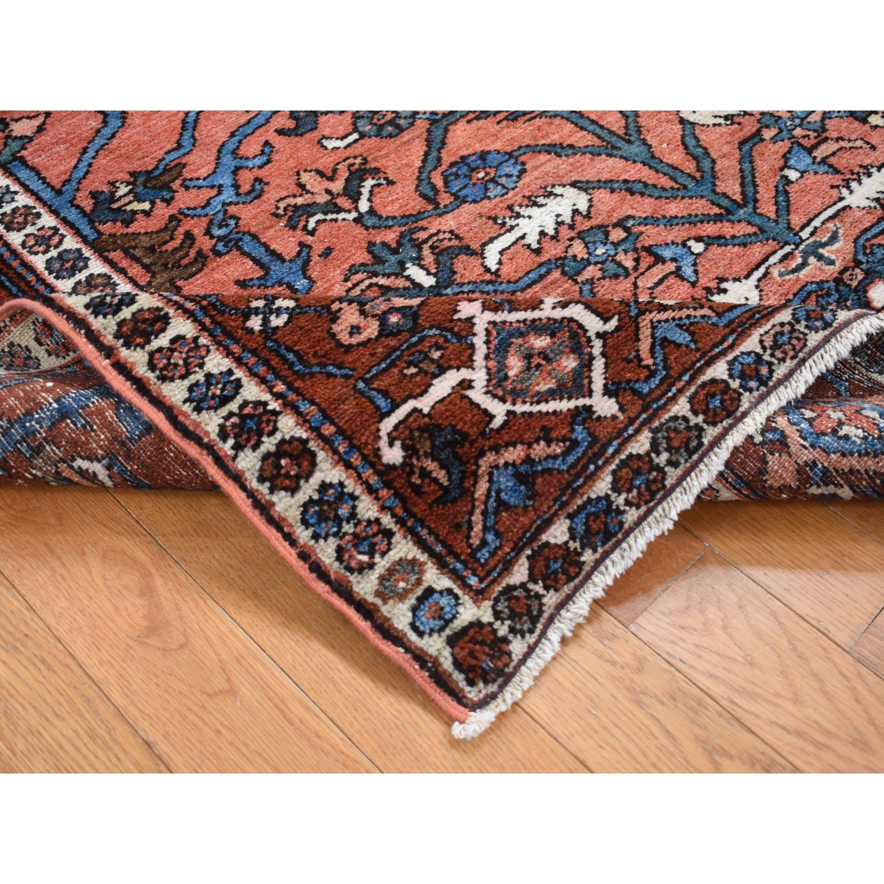 4'9"x6'1" Indian Red, Antique Persian Heriz, Hand Knotted, Pure Wool, Great Condition, Sides and Ends Professionally Secured, Cleaned, Rare Smaller Size, Oriental Rug Sh87406