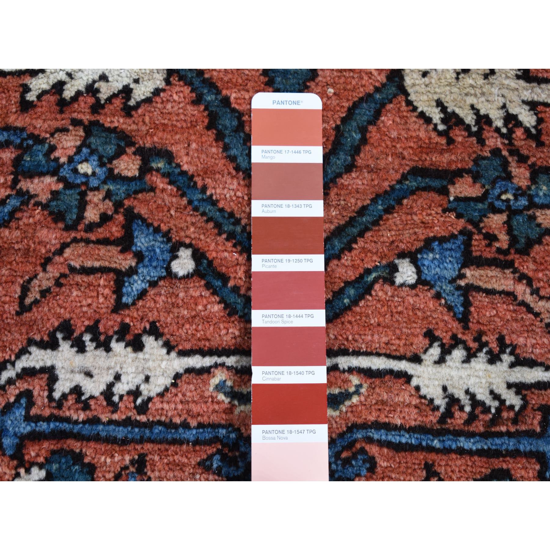 4'9"x6'1" Indian Red, Antique Persian Heriz, Hand Knotted, Pure Wool, Great Condition, Sides and Ends Professionally Secured, Cleaned, Rare Smaller Size, Oriental Rug Sh87406