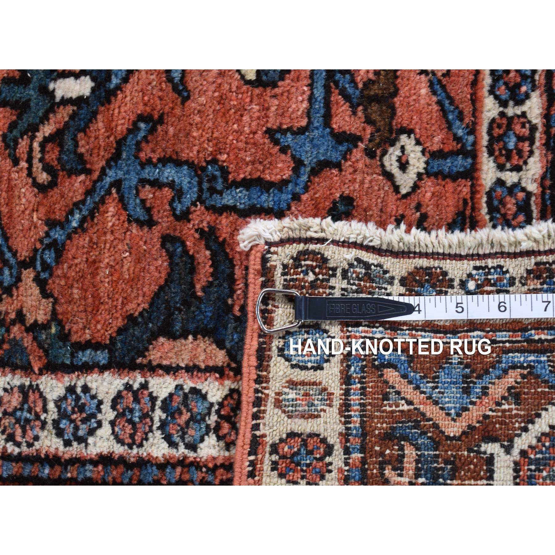 4'9"x6'1" Indian Red, Antique Persian Heriz, Hand Knotted, Pure Wool, Great Condition, Sides and Ends Professionally Secured, Cleaned, Rare Smaller Size, Oriental Rug Sh87406
