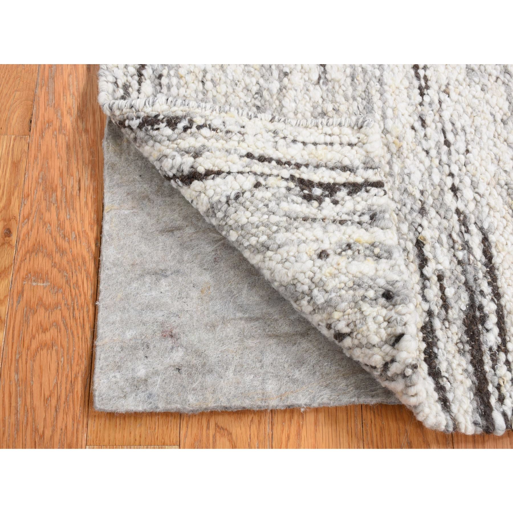 1'10"x1'10" Ivory, 100% Wool, Hand Knotted, Thick Chunky Texture, Natural Undyed Wool, Sample Fragment, Square Oriental Rug Sh87409