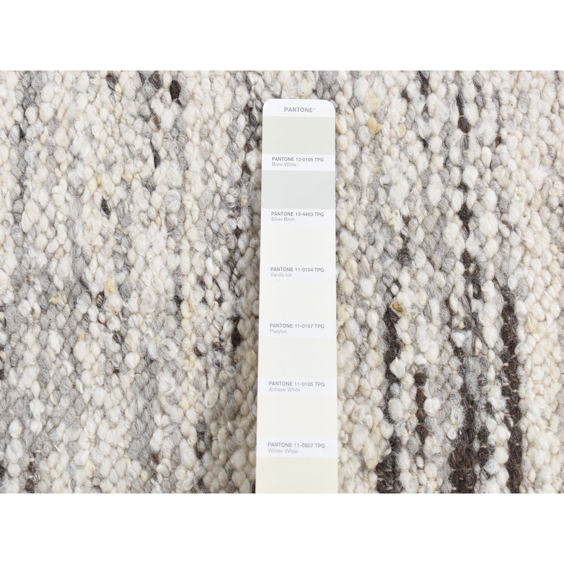 1'10"x1'10" Ivory, 100% Wool, Hand Knotted, Thick Chunky Texture, Natural Undyed Wool, Sample Fragment, Square Oriental Rug Sh87409