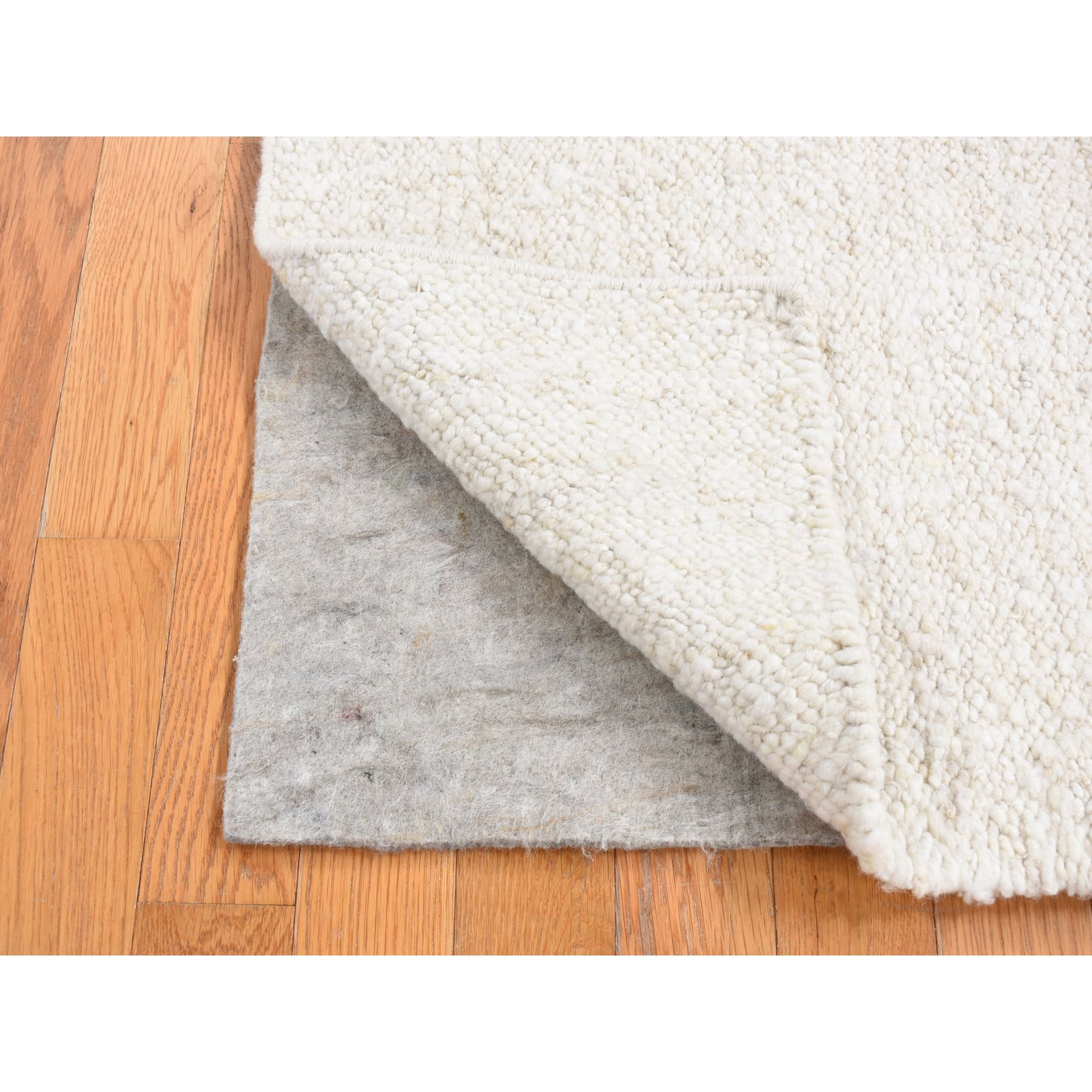 1'10"x1'10" Ivory, 100% Wool, Hand Knotted, Modern Thick Chunky Texture, Flat Weave, Sample Fragment, Square Oriental Rug Sh87410