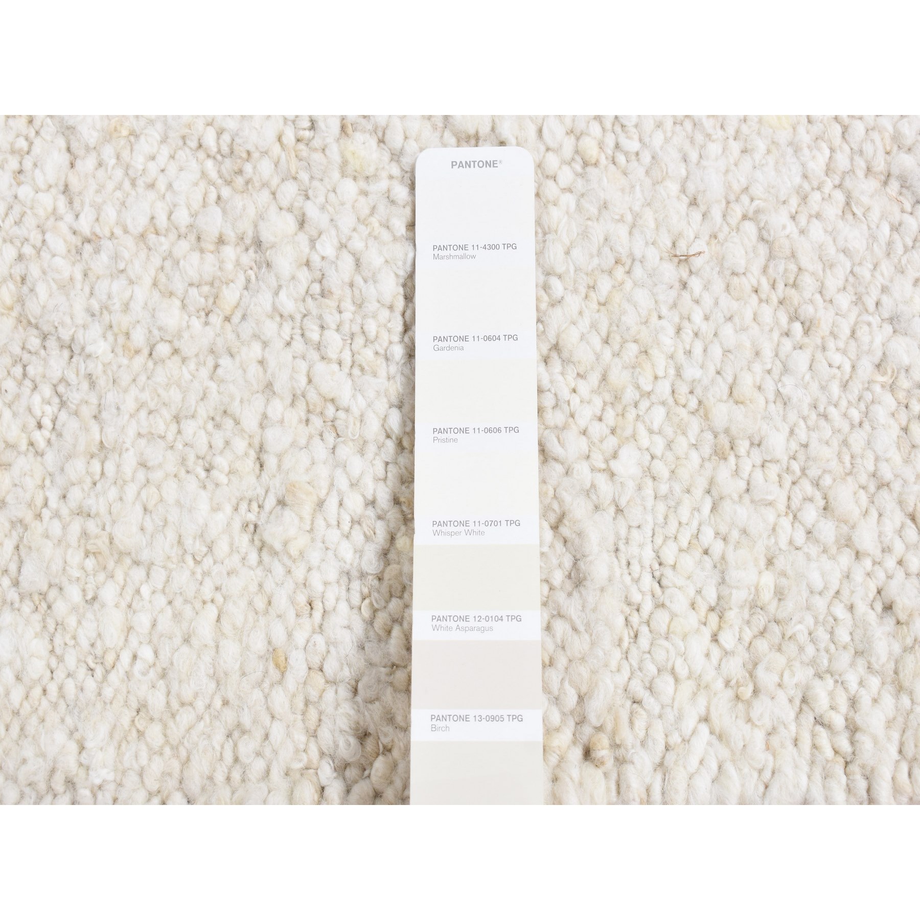 1'10"x1'10" Ivory, 100% Wool, Hand Knotted, Modern Thick Chunky Texture, Flat Weave, Sample Fragment, Square Oriental Rug Sh87410