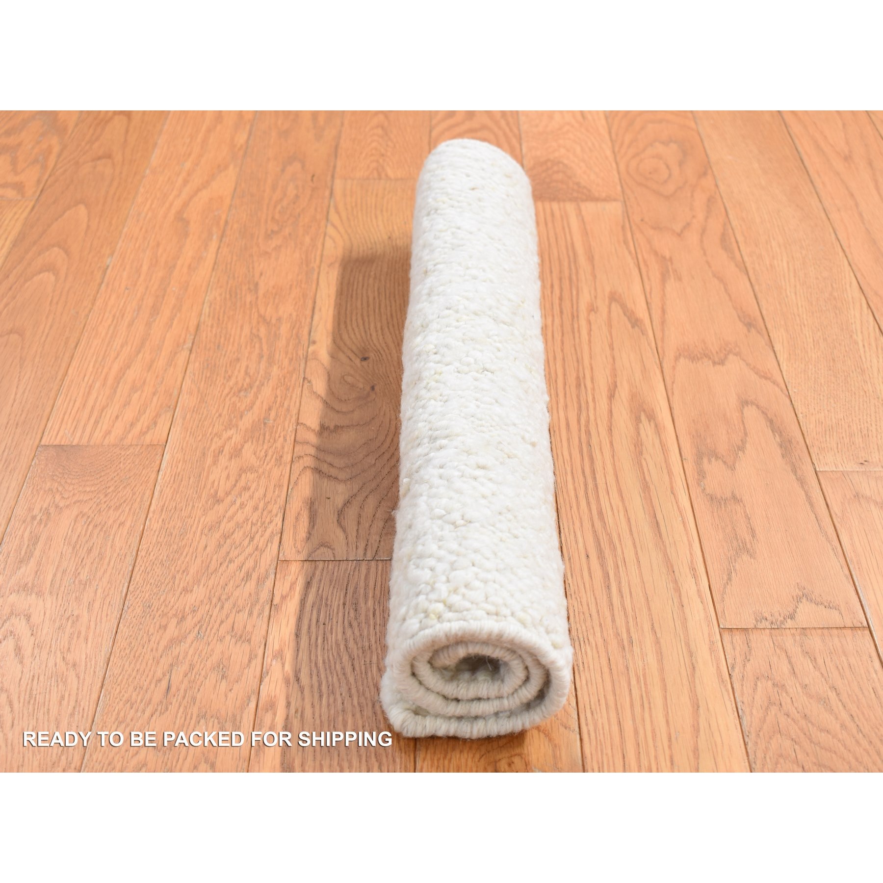 1'10"x1'10" Ivory, 100% Wool, Hand Knotted, Modern Thick Chunky Texture, Flat Weave, Sample Fragment, Square Oriental Rug Sh87410