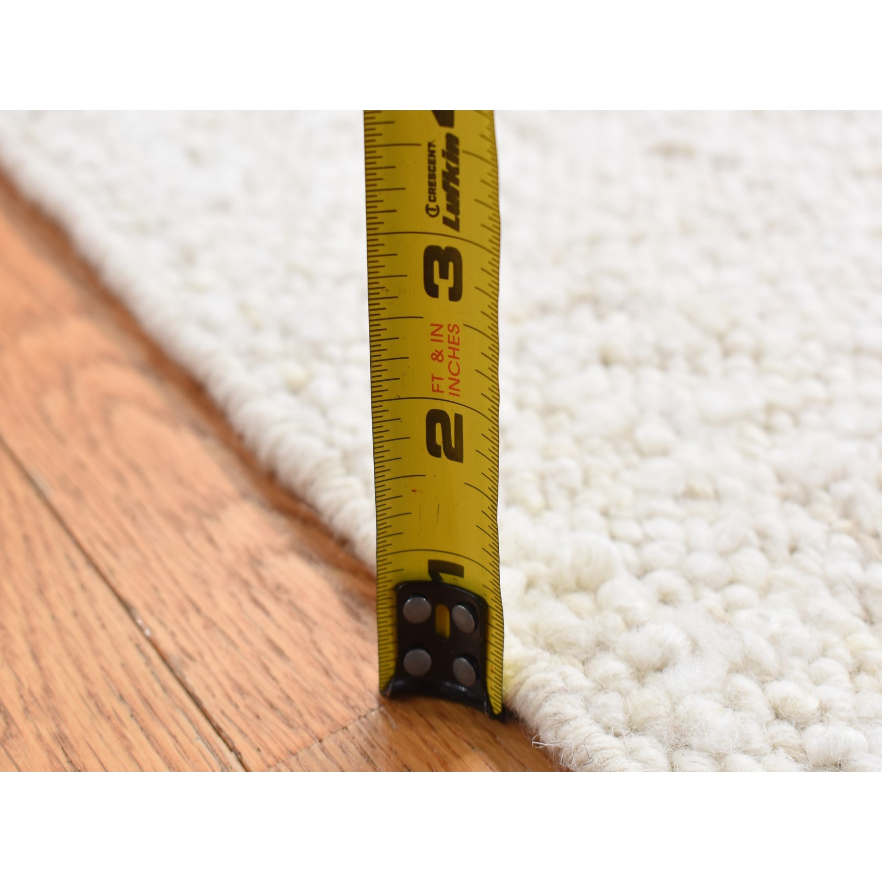1'10"x1'10" Ivory, 100% Wool, Hand Knotted, Modern Thick Chunky Texture, Flat Weave, Sample Fragment, Square Oriental Rug Sh87410